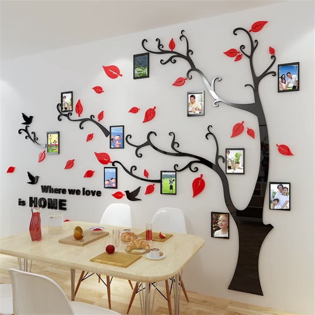 3D Tree Wall Stickers - DIY Photo Frame Tree Wall Decal Family Photo Frame Sticker Murals Wall Decor Living Room Bedroom TV Background Home Decorations (L:91 * 69in,Red Left)