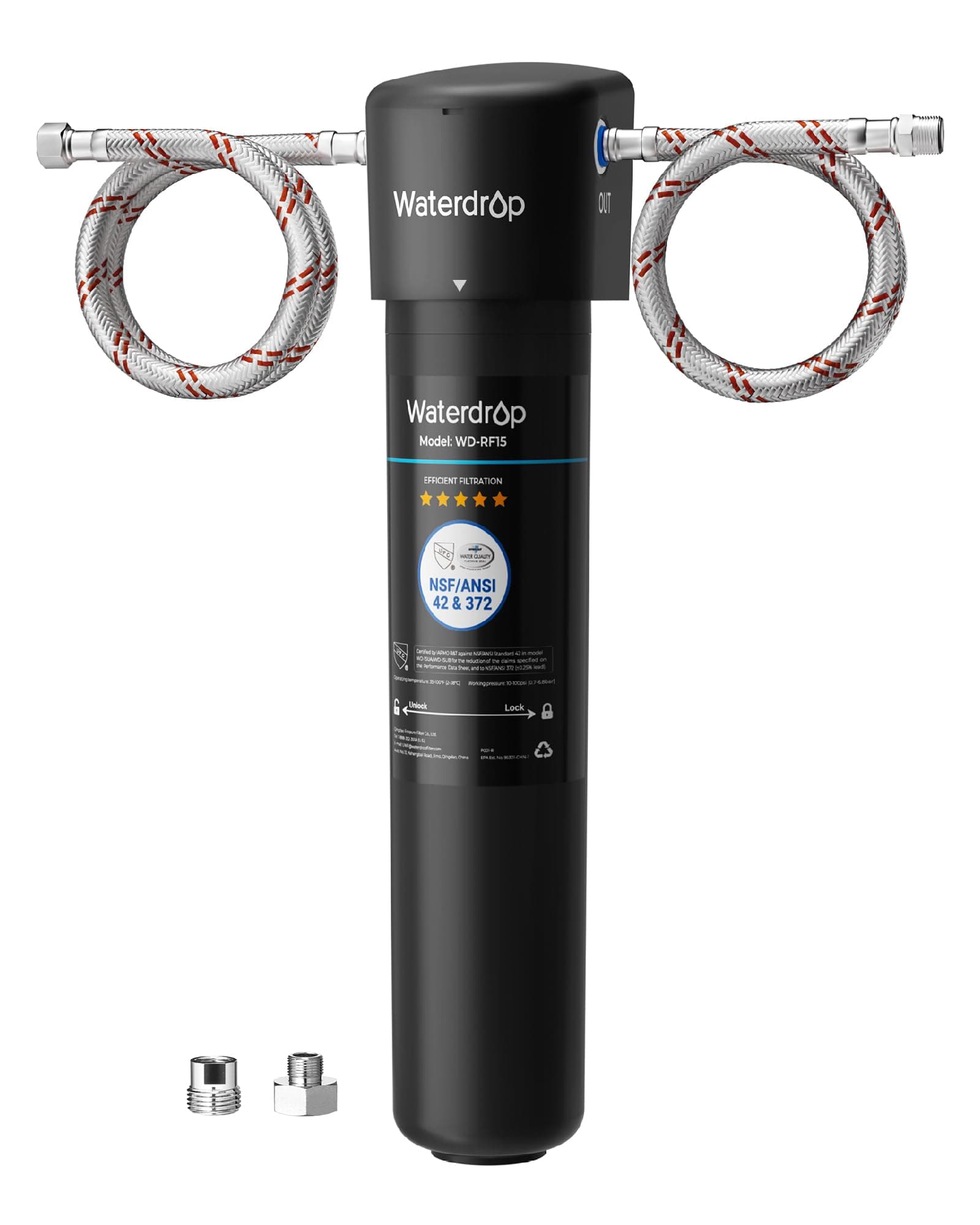 Waterdrop 15UA Under Sink Water Filter System, 2 Years Capacity, NSF/ANSI 42 Certified, Reduces PFAS, PFOA/PFOS, Lead, Chlorine, Odor, Under Counter Water Filter Direct Connect to Kitchen Faucet