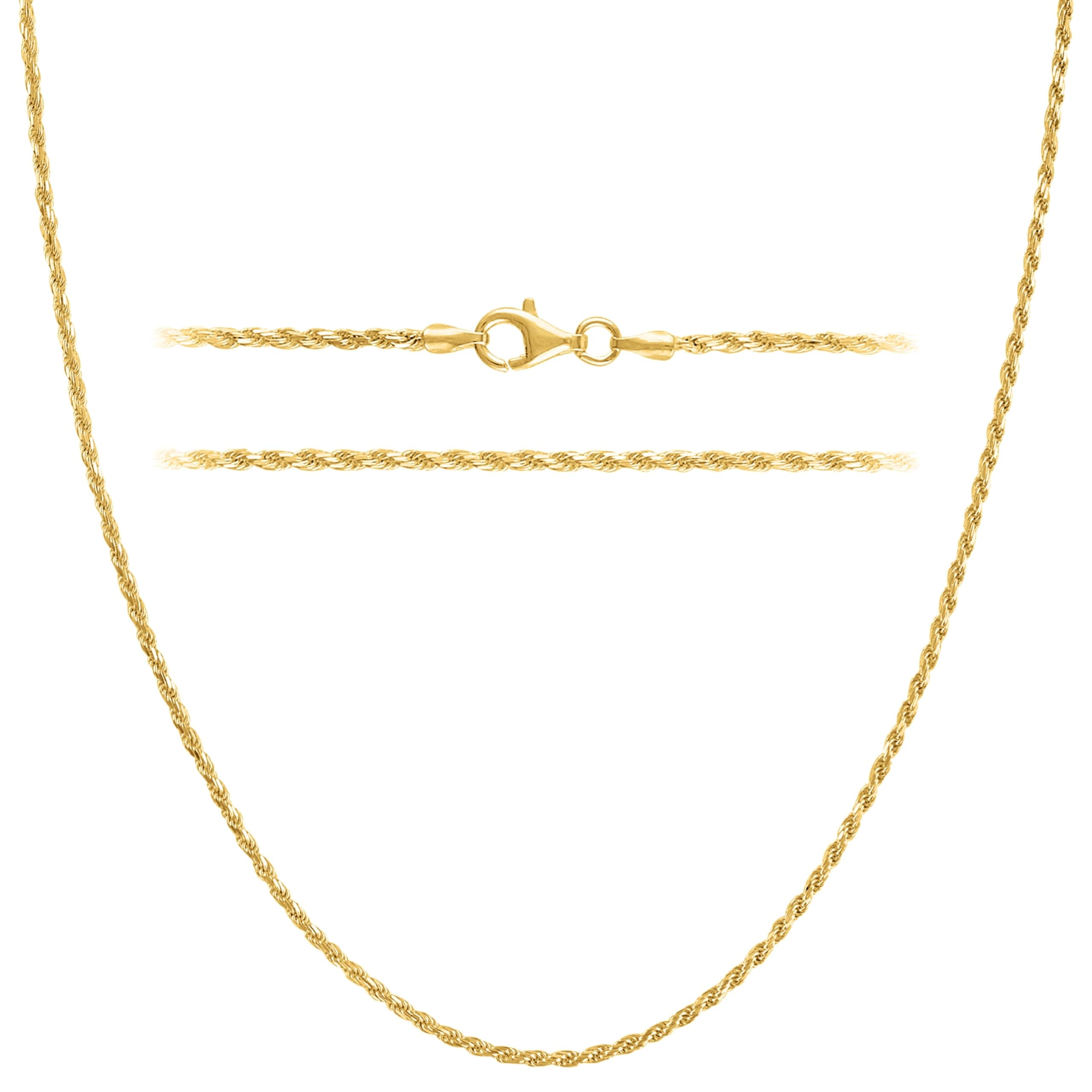 Solid 18K Gold Over 925 Sterling Silver Italian Diamond-Cut 1.5mm Braided Rope Chain Necklace - for Men & Women with Lobster Clasp - Made in Italy