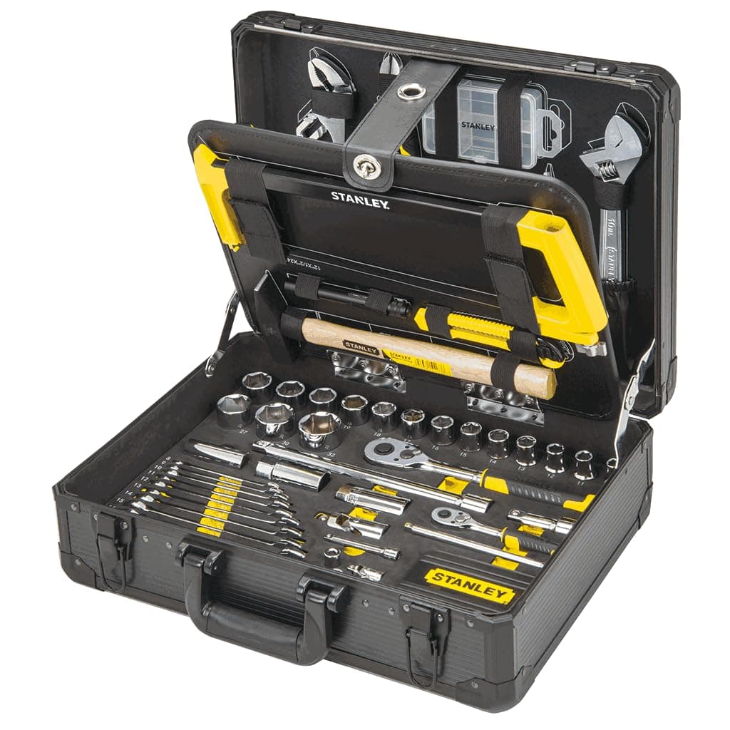 142 Piece Mixed Tool Set Maintenance Case, Pliers and Cutters, Adjustable Wrench, Level, Measure, Screwdriver, Hacksaw, Cutter, Hammer, Tightening and Screwing, STMT98109-1