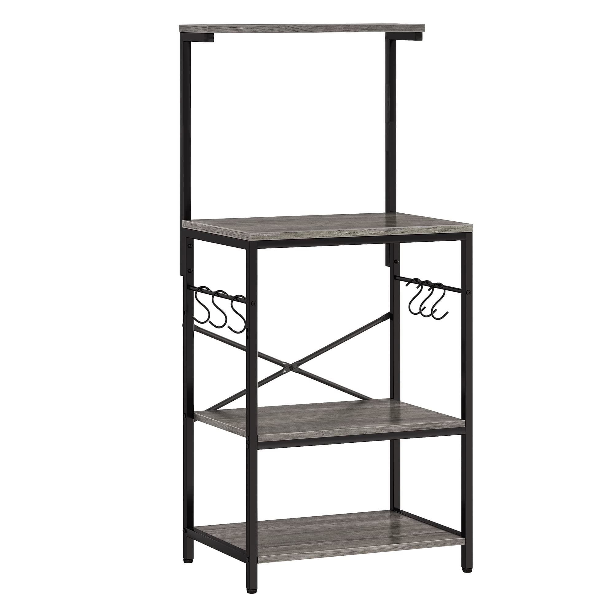 SUPERJARE Kitchen Bakers Rack, 4-Tier Coffee Bar Table, Kitchen Microwave Stand with 6 S-Shaped Hooks, Kitchen Storage Shelf Rack for Spices, Pots and Pans - Charcoal Gray