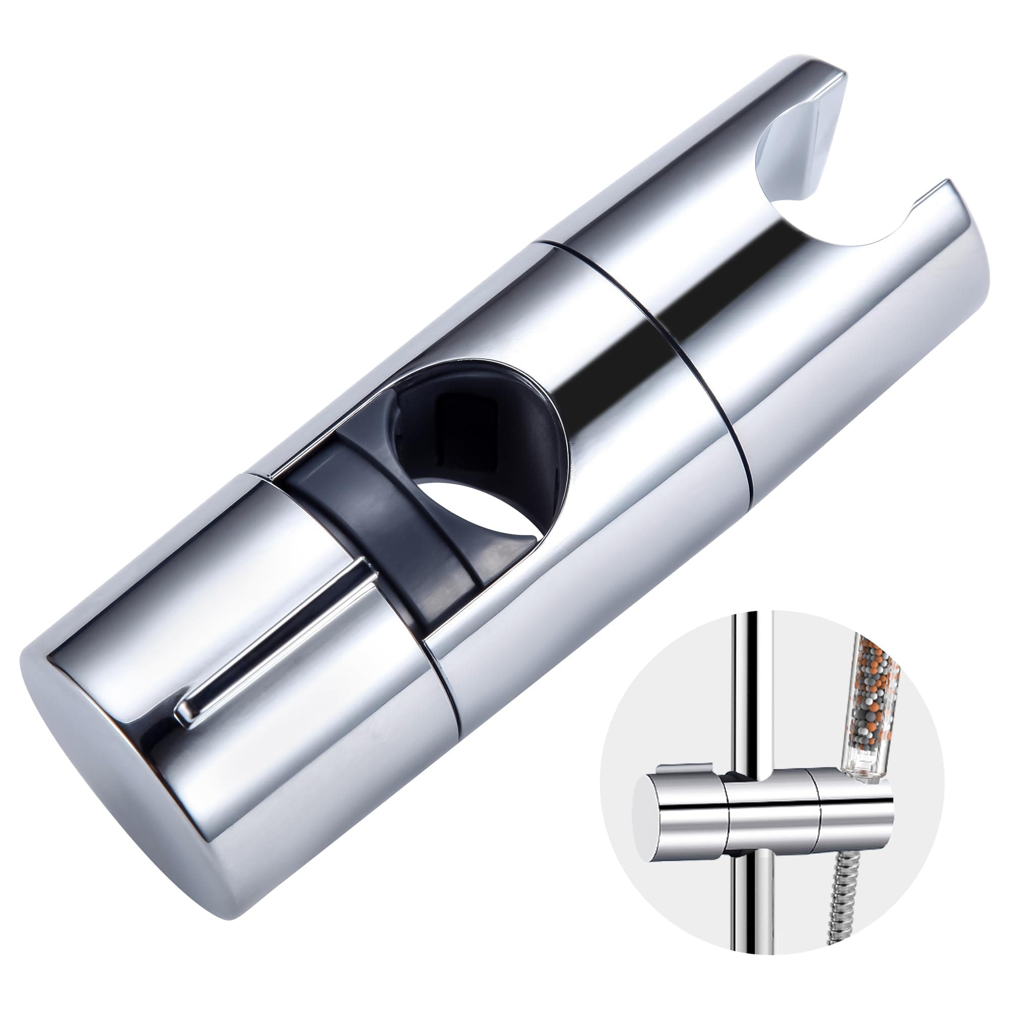 Shower Head Holder for 19-25MM Riser Rail, Adjustable Shower Rail Rod Clamp Holder Bracket, Chrome Plated