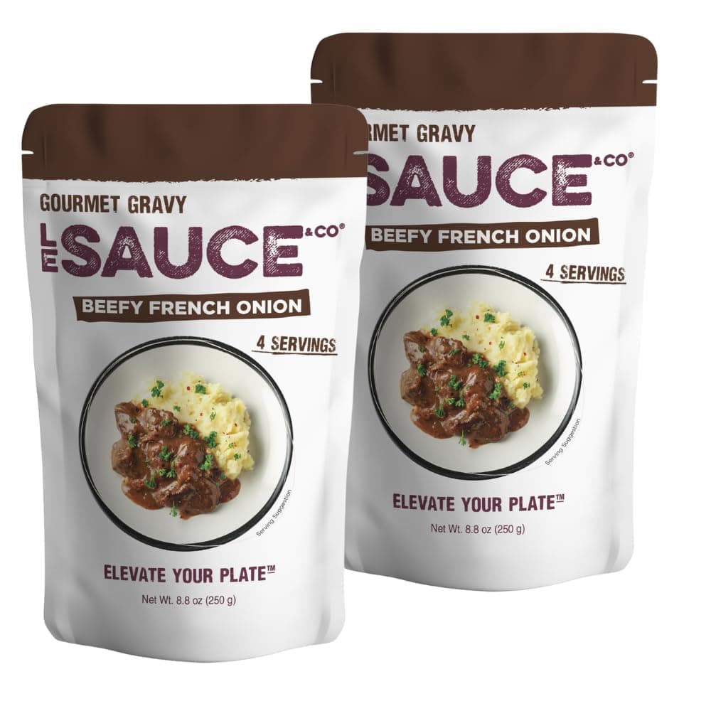 4-serving Beefy French Onion Gourmet Gravy, (2-pack) Four Serving Gluten Free Beef Gravy, Premium Brown Gravy, Caramelized Onions, Hamburger, Steak, Beef Stock, Meatballs, Pork Tenderloin