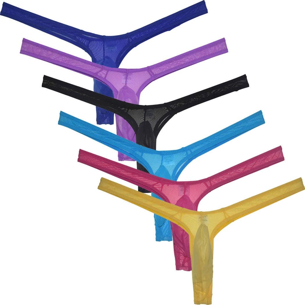 Men's Minimal Coverage Bulge Thong Underwear See-through Mesh Mini Bikini Tangas