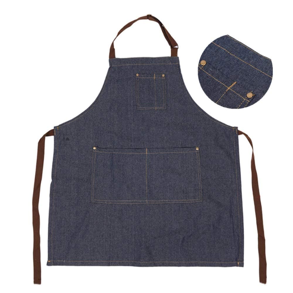 Denim Apron,chelf Apron,Work Denim Apron with 4 Pockets,Chef Apron for Kitchen,BBQ,Garden,Waitress,Bartender,Blue…