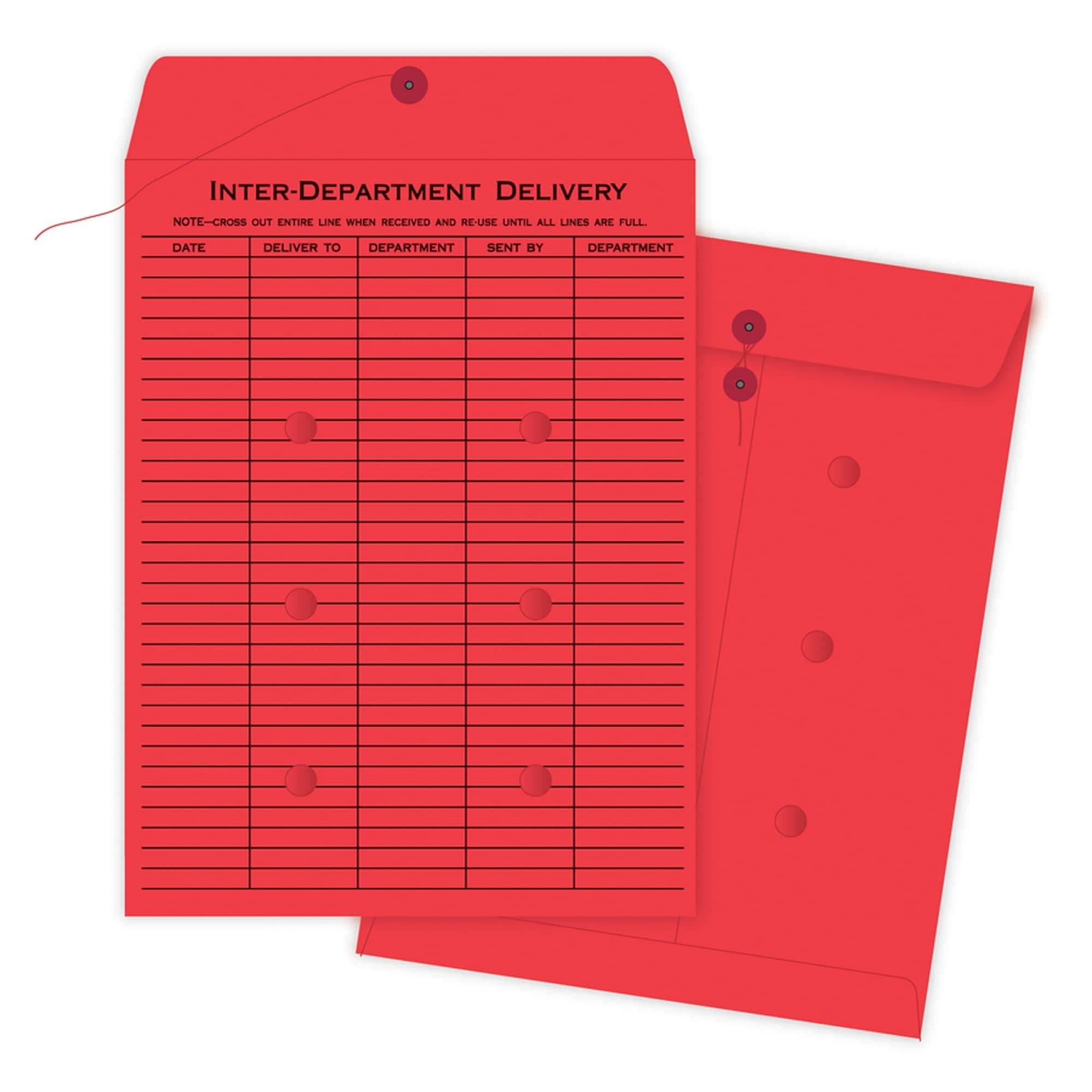 Quality Park 1-Side Print Interoffice Envelopes, String-Tie, Red, 10 x 13, 100 per Carton, (63574)