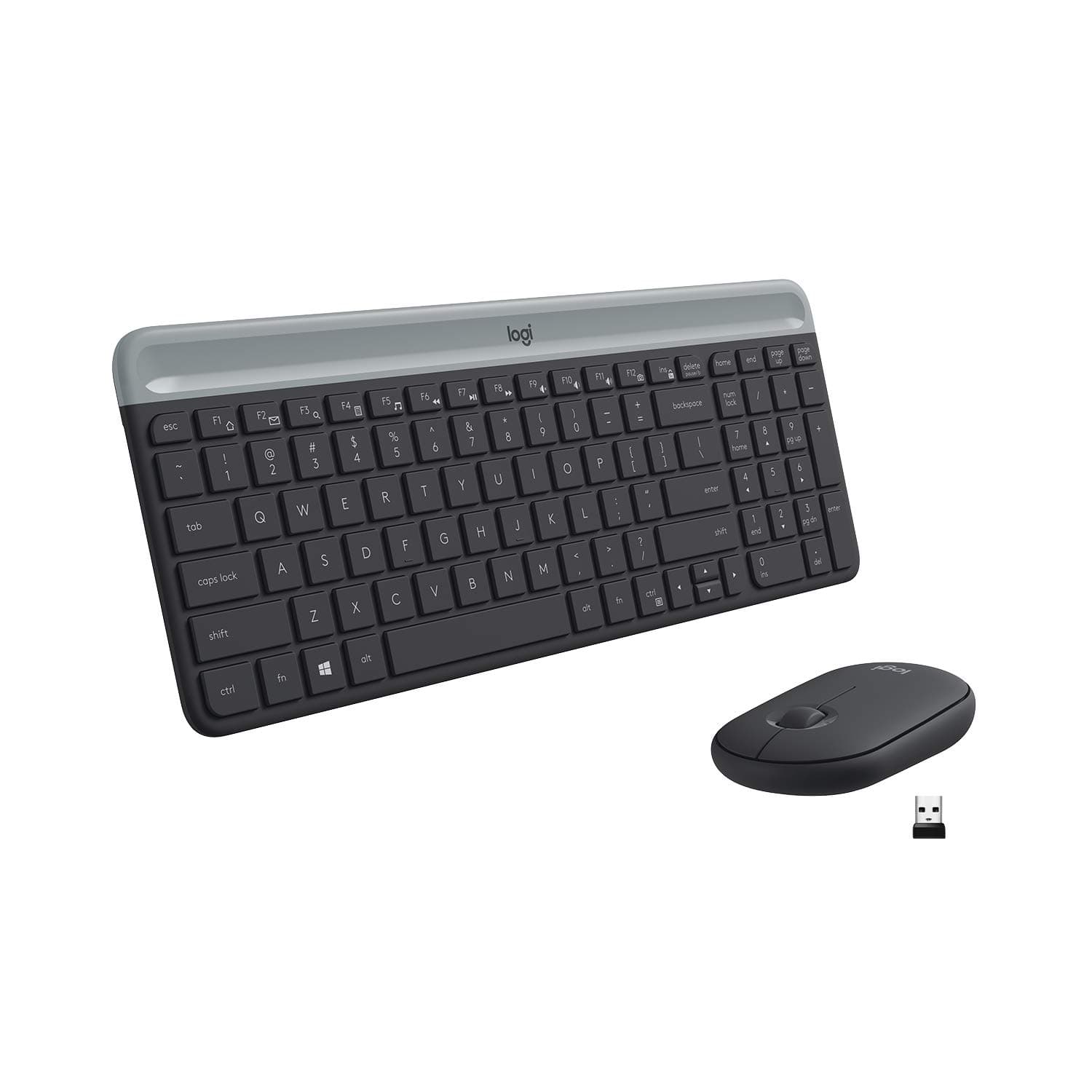 Logitech Mk470 Slim Wireless Keyboard & Mouse Combo For Windows, 2.4Ghz Unifying Usb-Receiver, Low Profile, Whisper-Quiet, Long Battery Life, Optical Mouse, Pc/Laptop, Arabic Layout - Graphite