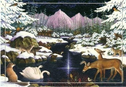Forest Stream Christmas Scene Cards and Envelopes