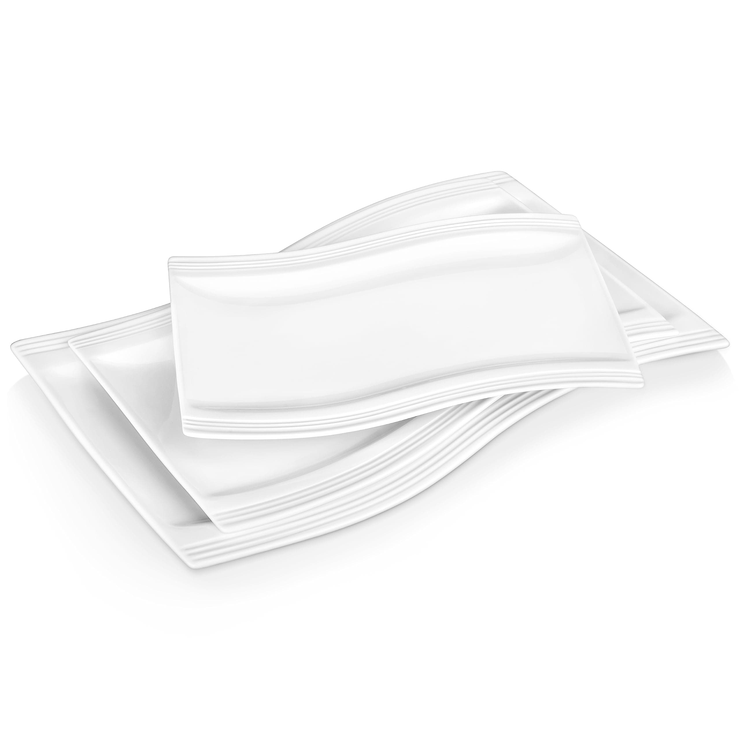 MALACASA Large Serving Platter Set, 15"/13"/11" Serving Dishes Set of 3, Porcelain Platters for Entertaining, Rectangular Serving Trays for Party,Mircowave, Oven, Dishwasher Safe,white