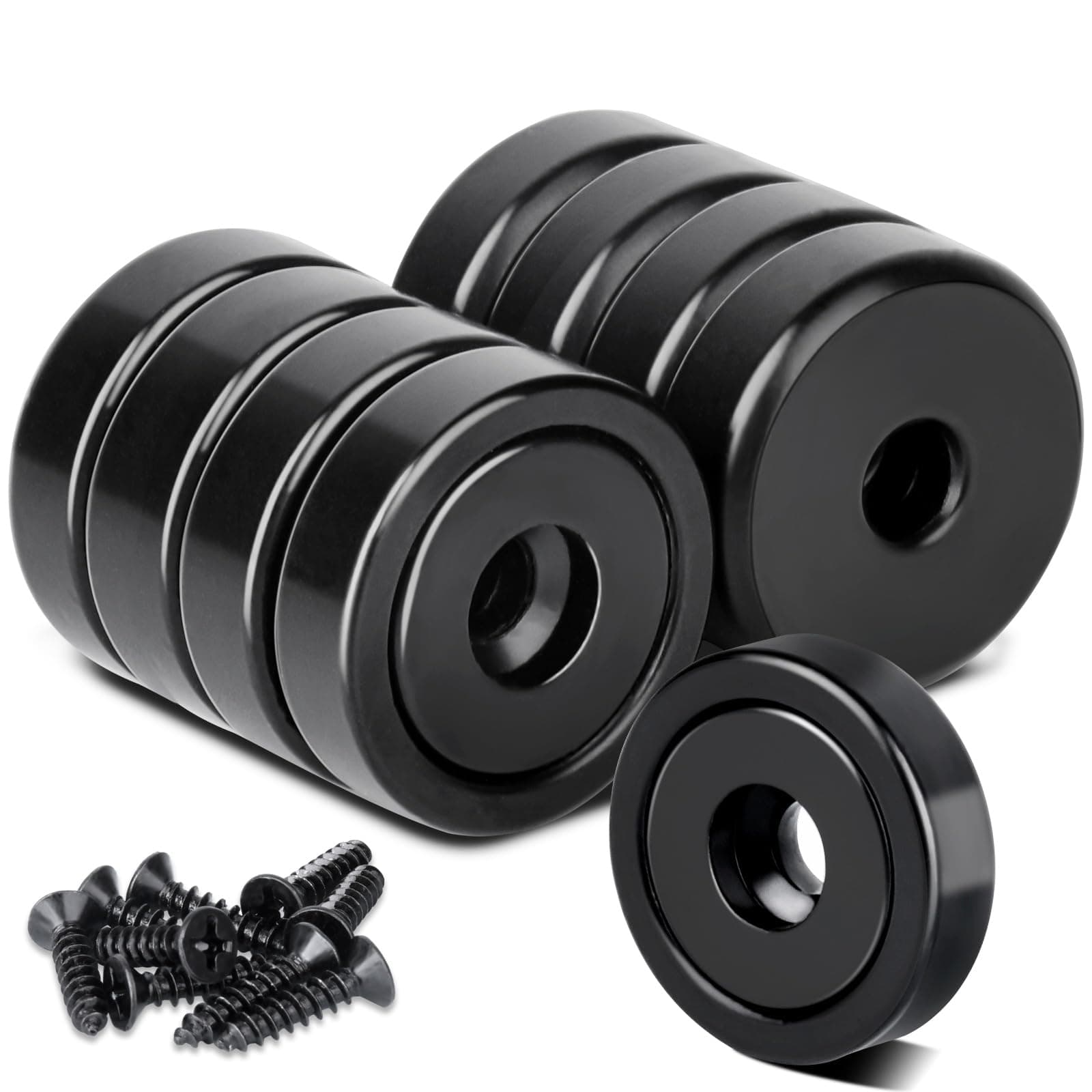 OCEUMAOA Neodymium Magnets Strong Disc Magnet 25 Pulling Force with Countersunk Hole and Screws Rare Earth Magnets Black 20mm 8 Pack