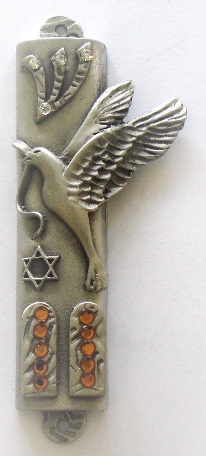 Ten Commandment Mezuzah Decorated with Crystals with Kosher Scroll