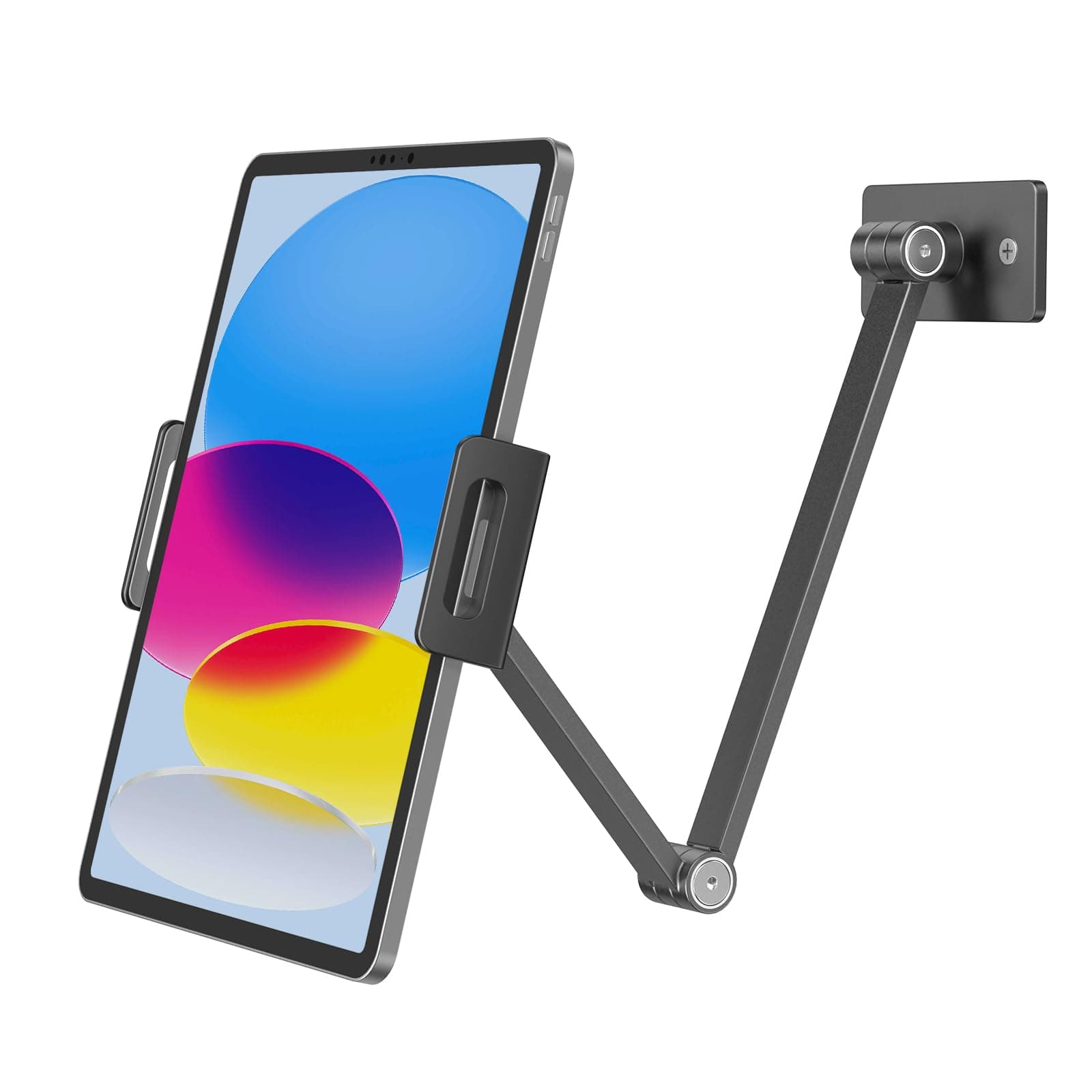 BEWISER Tablet Wall Mount Holder,360°Rotating Flexibly, Angle Adjustable, Folding Aluminium Alloy Compatible with4.7-12.9" Phone or Tablet in Kitchen/Office (Space Grey)