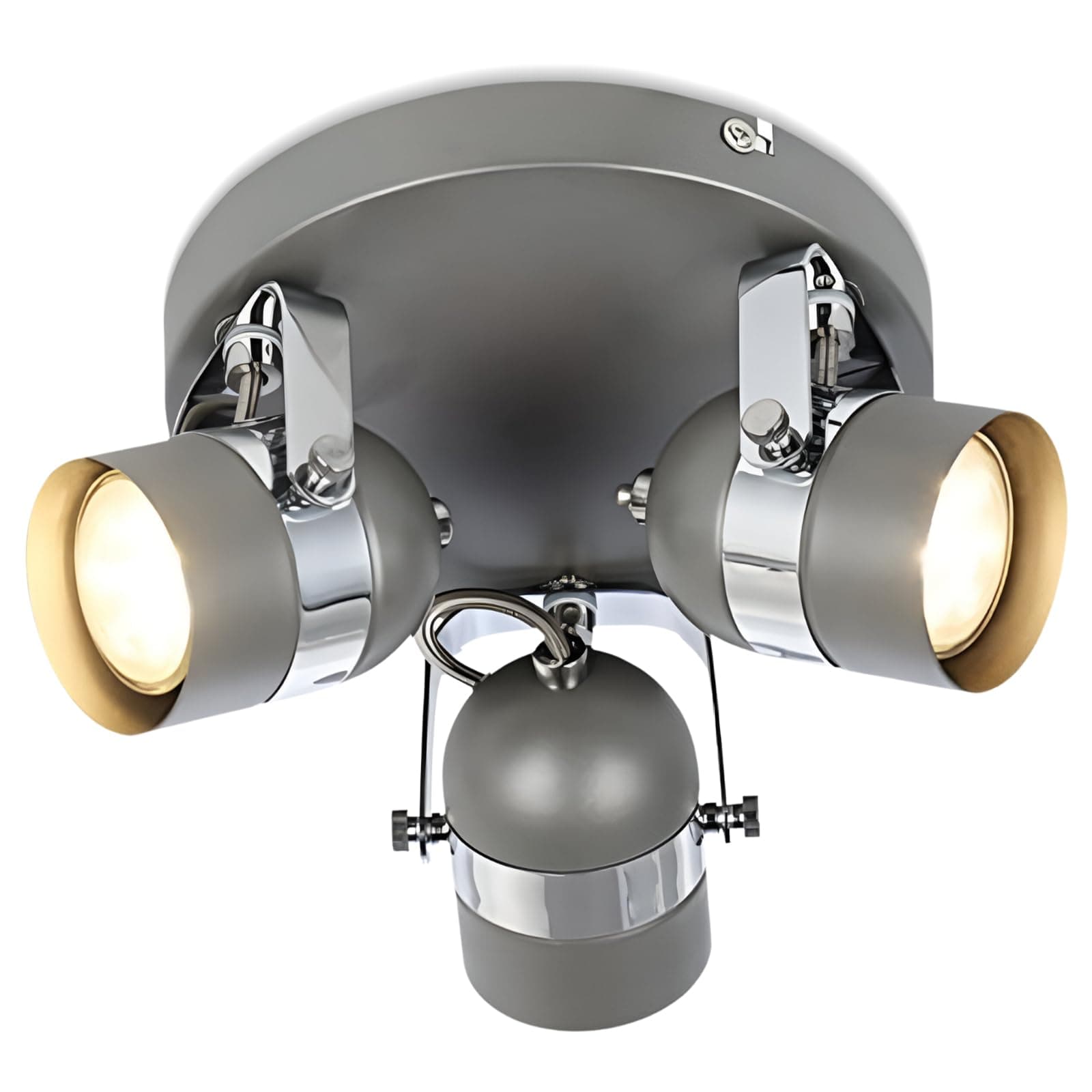 UKEW 3 Way Retro Ceiling Lights - Rotatable Round Base GU10 LED Spotlight Fitting for Lounge Bedroom Dining Room (Grey)