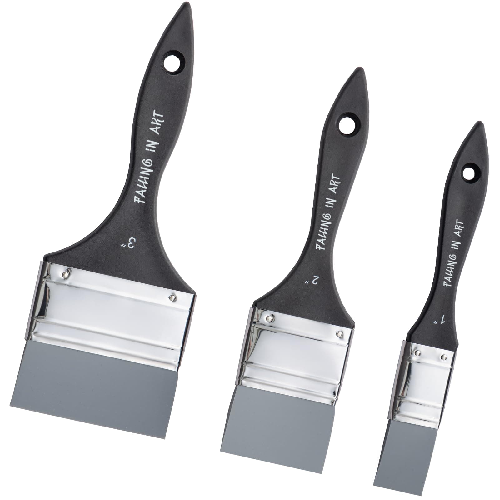 Falling in Art Silicone Paint Brush Set, Lined Edged Flexible Color Shapers, Flat Shaped Painting Tool for Water Based Acrylic Paints, Gouache, Oil, and All Water soluable Mediums 3Pcs(1'', 2'', 3'')