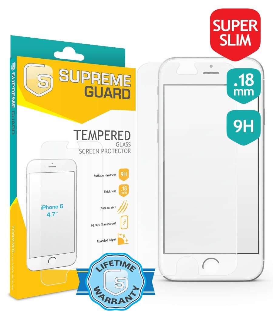 Supreme Guard - Tempered Glass Screen Protector iPhone 6 - 4.7" - 9h Hardness - .18mm Ultra-thin - 30 Days Money-back Guarantee - Anti-scratch - 99.99% Hd Clear - 2.5d Rounded Edges - Accurate Touch - Anti-shatter Film - Oleophobic Coating - 30 Days Money-back Guarantee - Lifetime Warranty