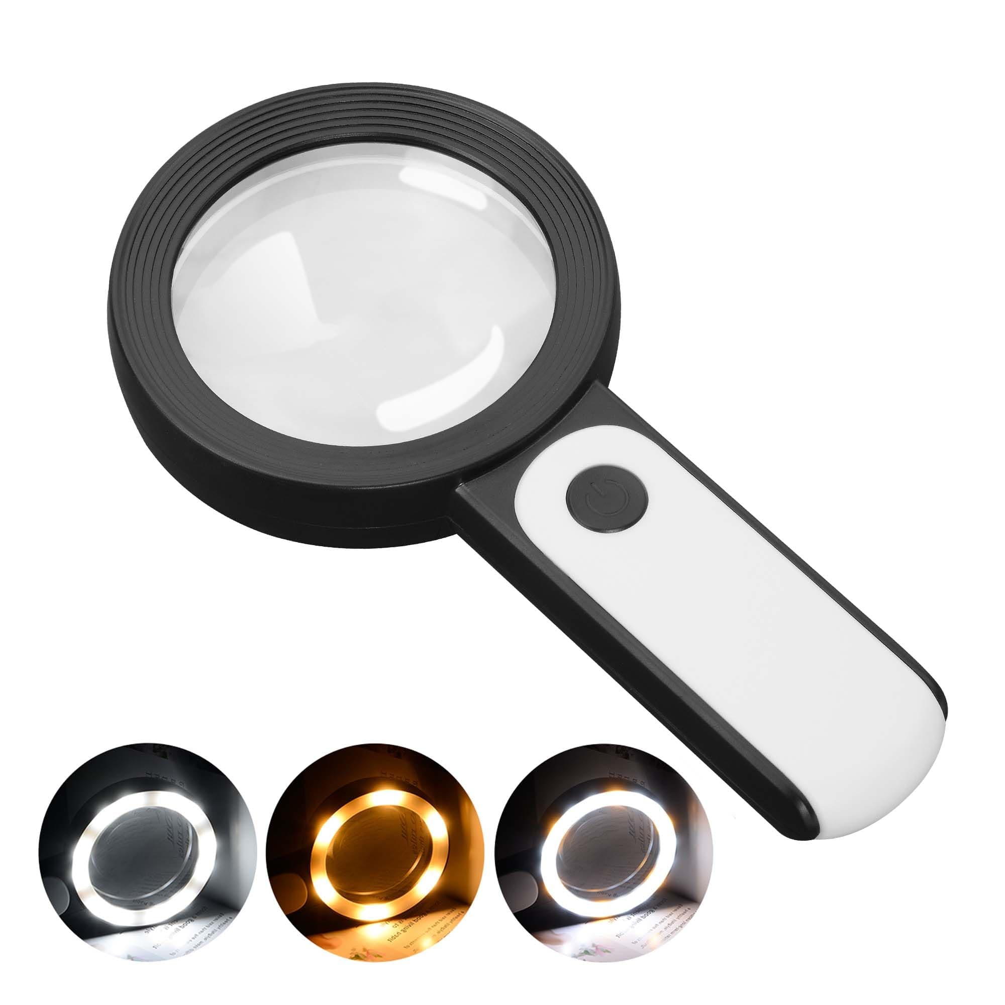 JMH Magnifier with Light 30X Handheld Large 18 LED Cold and Warm Light 3 Modes for Elderly Reading Examination Coin Jewelry Exploration