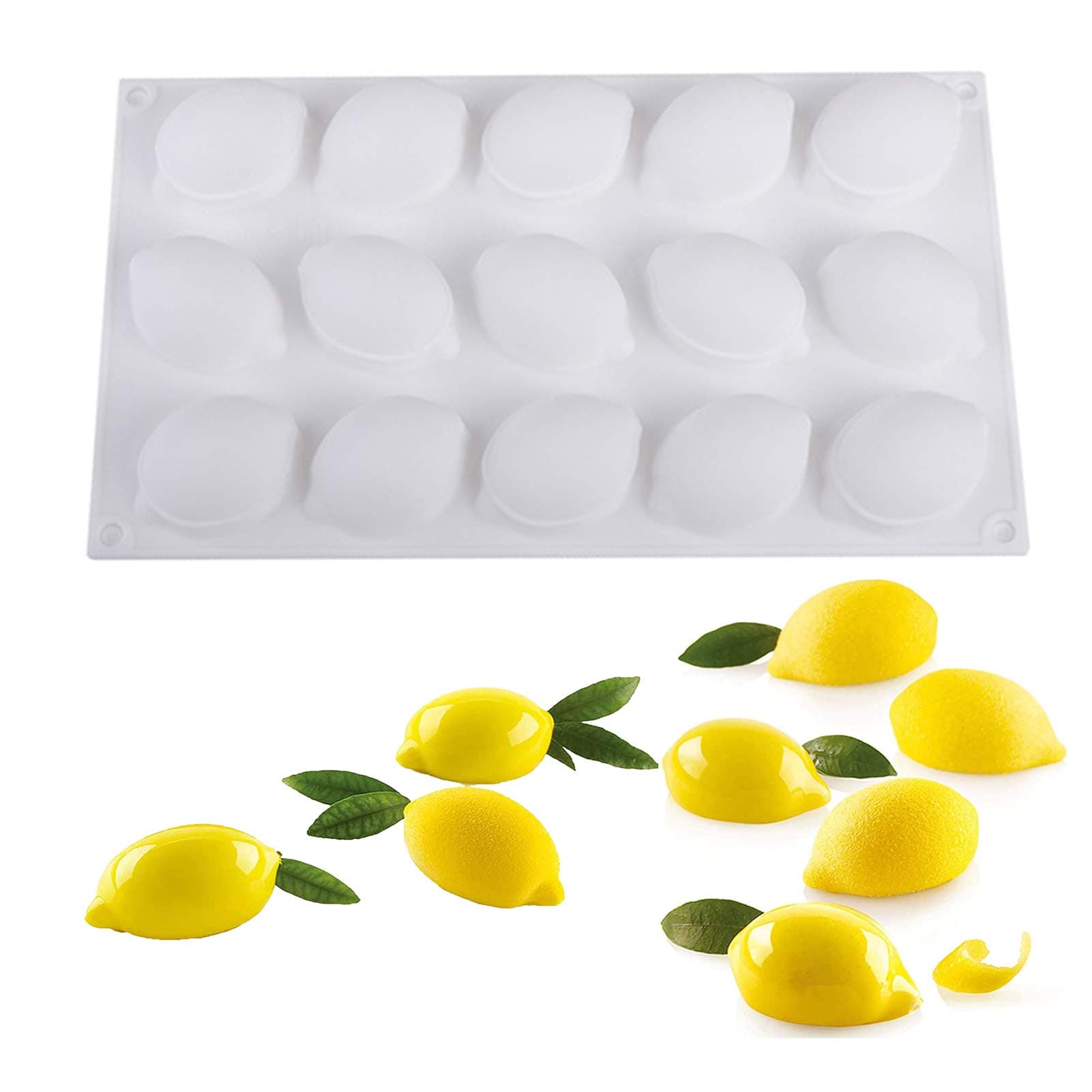 OCPO KITCHEN Lemons Silicone Mold for Baking Mousse Cake, Candy, Chocolate Dessert, Pastry, Ice Cream, Pudding, Lemon (15-Cavity)