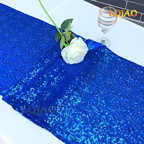 30x180cm Sequin Table Runner Royal Blue, Sparkly Sequin Fabric Rectangle Round Table Wedding Party DIY Runner 72in Long