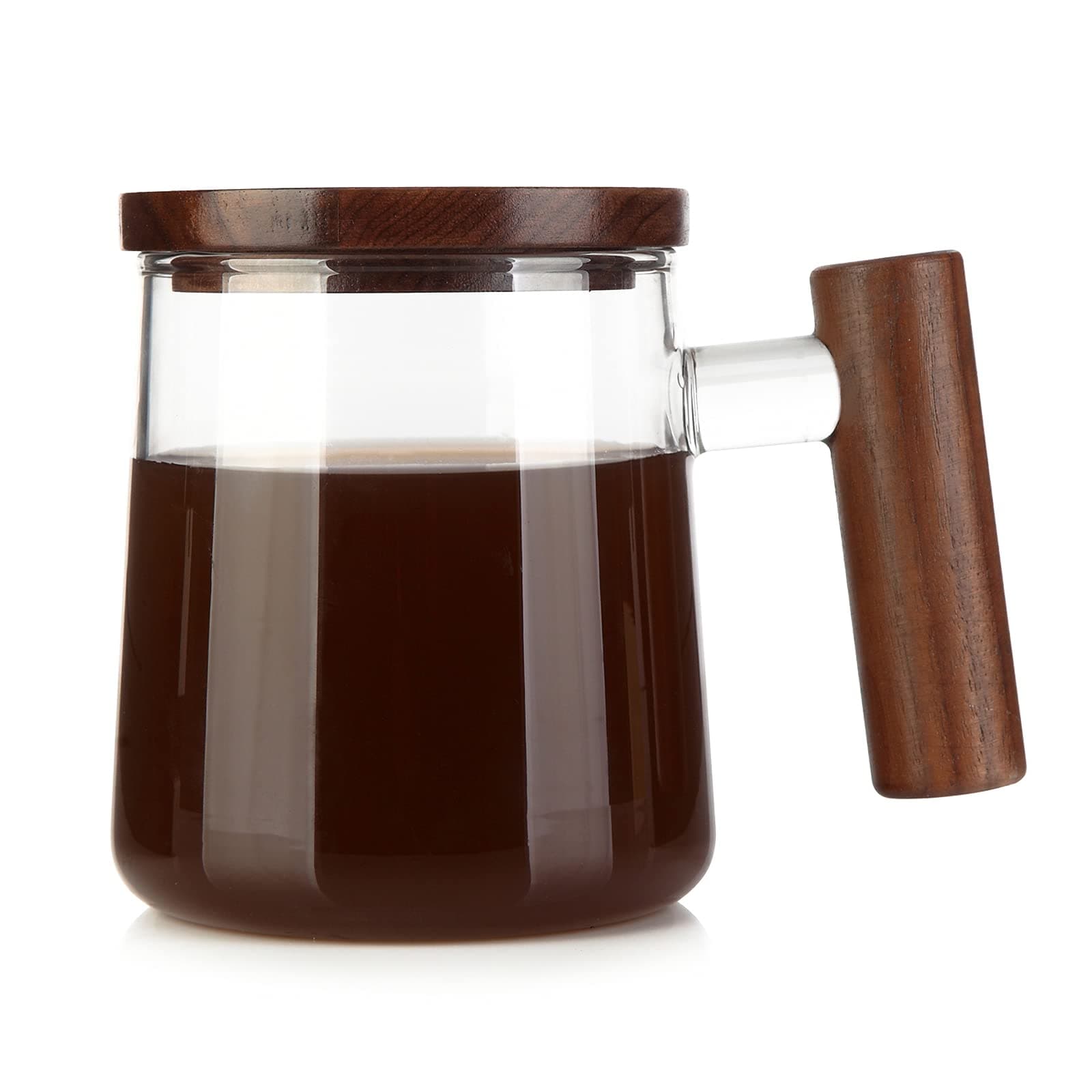 COMIGlass Coffee Mugs, Clear Coffee Mugs with Walnut Lid&Handle，Wide Mouth Extra Large Capacity Cup, Perfect for Latte, Mocha, Cappuccino, Tea and Juice, Microwave Safe(15oz/450ml)