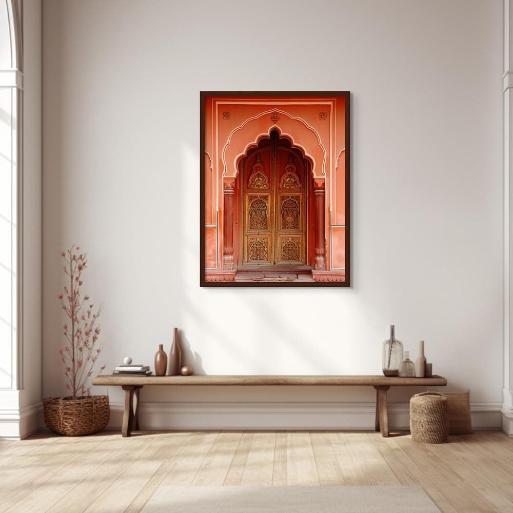 Art DecorPersonalized Wall Customizable Indian Wooden Door Durable Polymer Frames with Hooks for Bedroom Office Home Decoration and Gifting 30x40cm (Dark Oak, S)