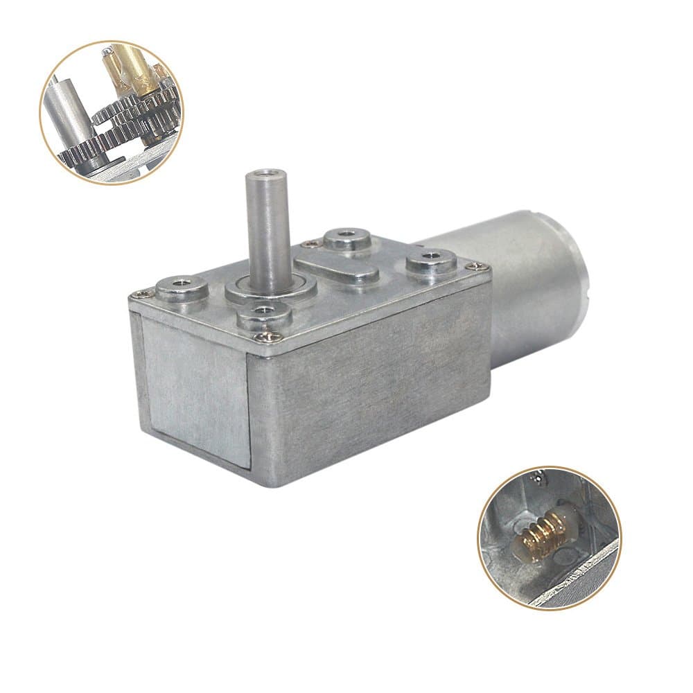 Large Torque DC Worm Gear Motor Power Off Self-Lock All Metal Gearmotors (12V, 40RPM)