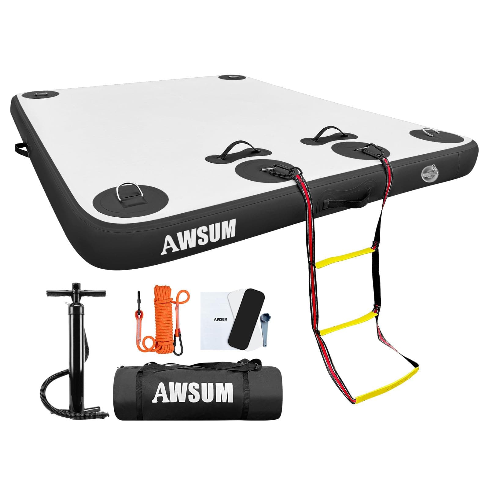 AWSUM Inflatable Floating Dock Air Dock Platform Floating Island Raft with None-Slip Surface for Pool Beach Ocean, Black