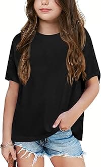 Girls Fashion Raw Hem Oversized T Shirts Summer Short Sleeve Tops Tees Shirt 5-14 Years