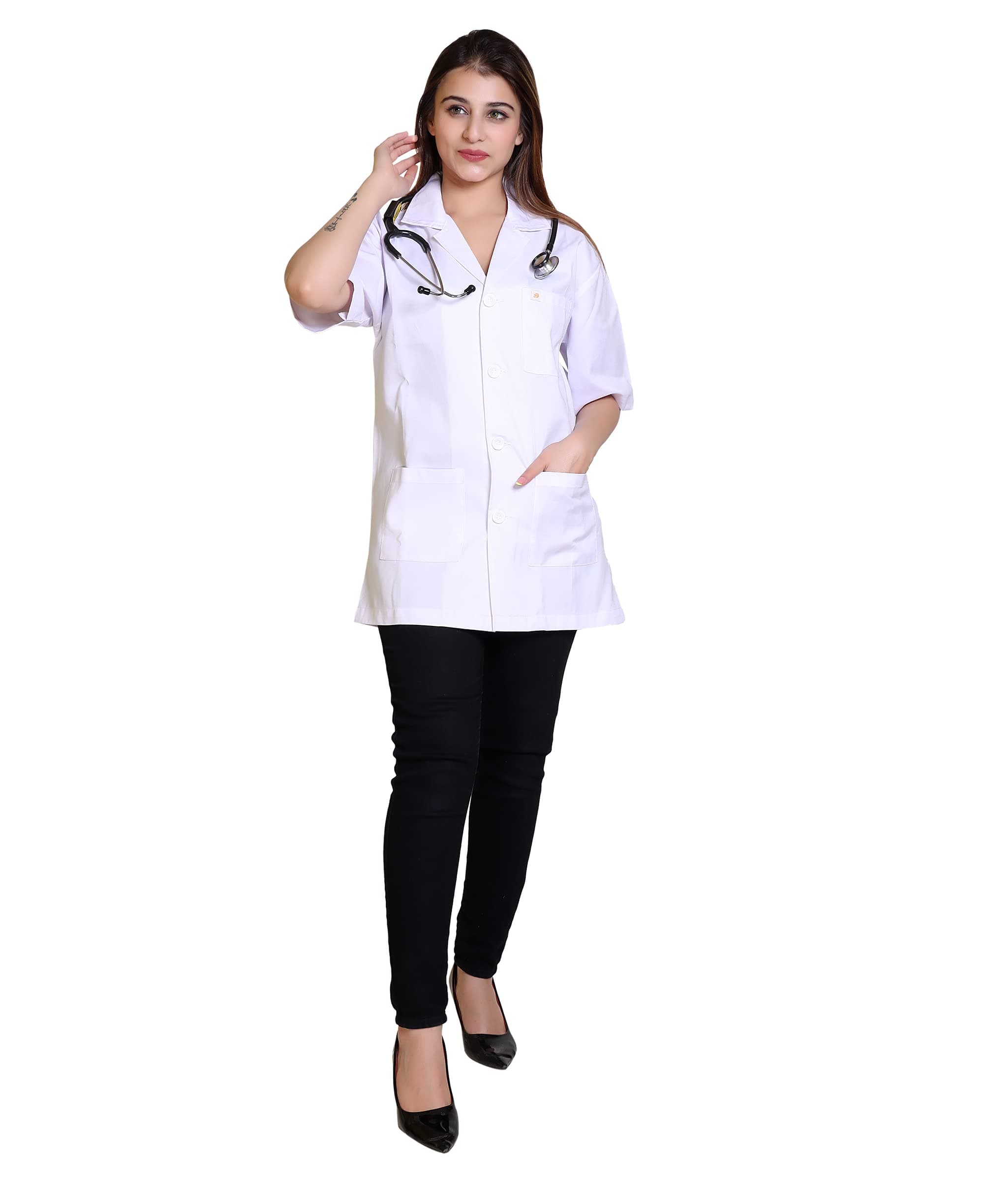 Comfy Sparrow Half Sleeve Lab Coat with 3 Pockets - Ideal for Medical and Scientific Professionals Lightweight and Breathable Lab Coat - Day Comfort