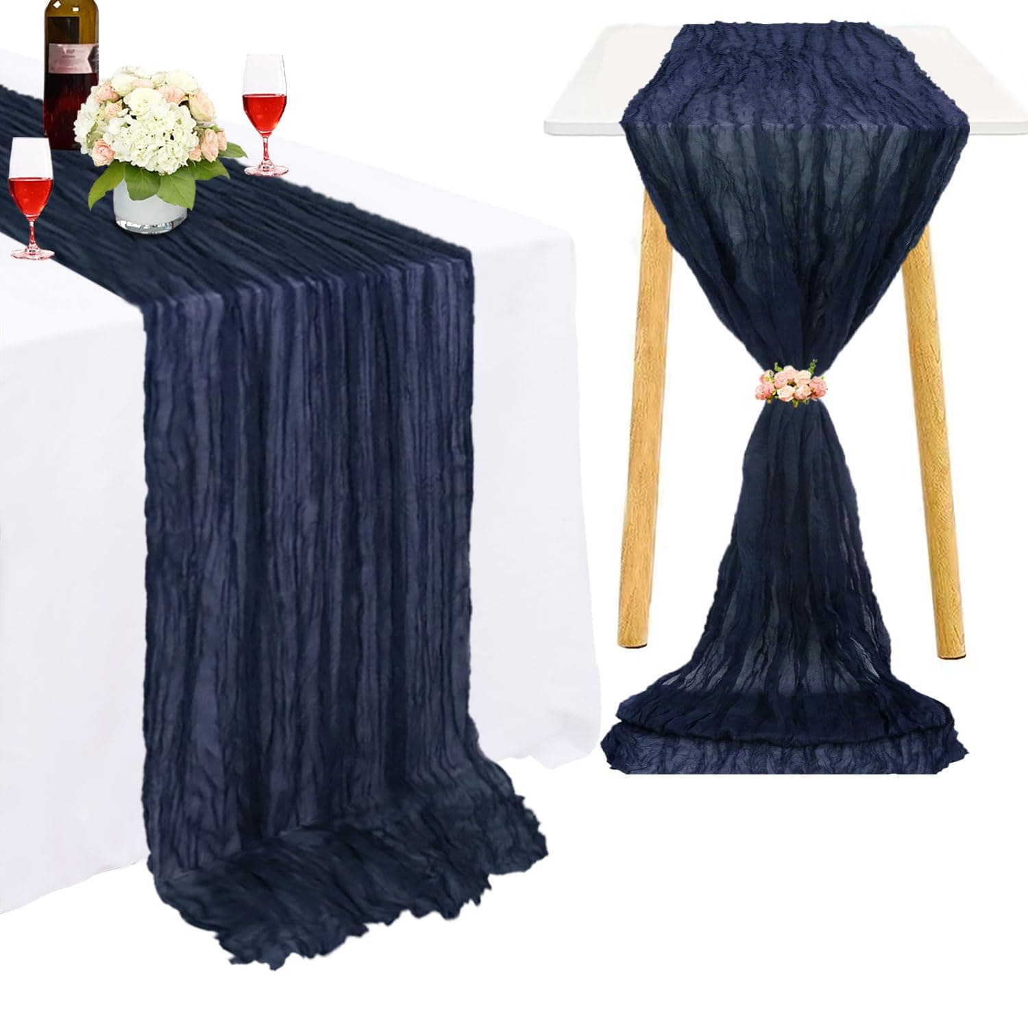 Wedding Cheesecloth Table Runner Bulk Gauze Table Runners Navy Blue 10FT Boho Cheese Cloth Fabric Romantic Wedding Centerpieces for Tables Navy Sheer Chiffon Table Runner for Bridal Party Reception