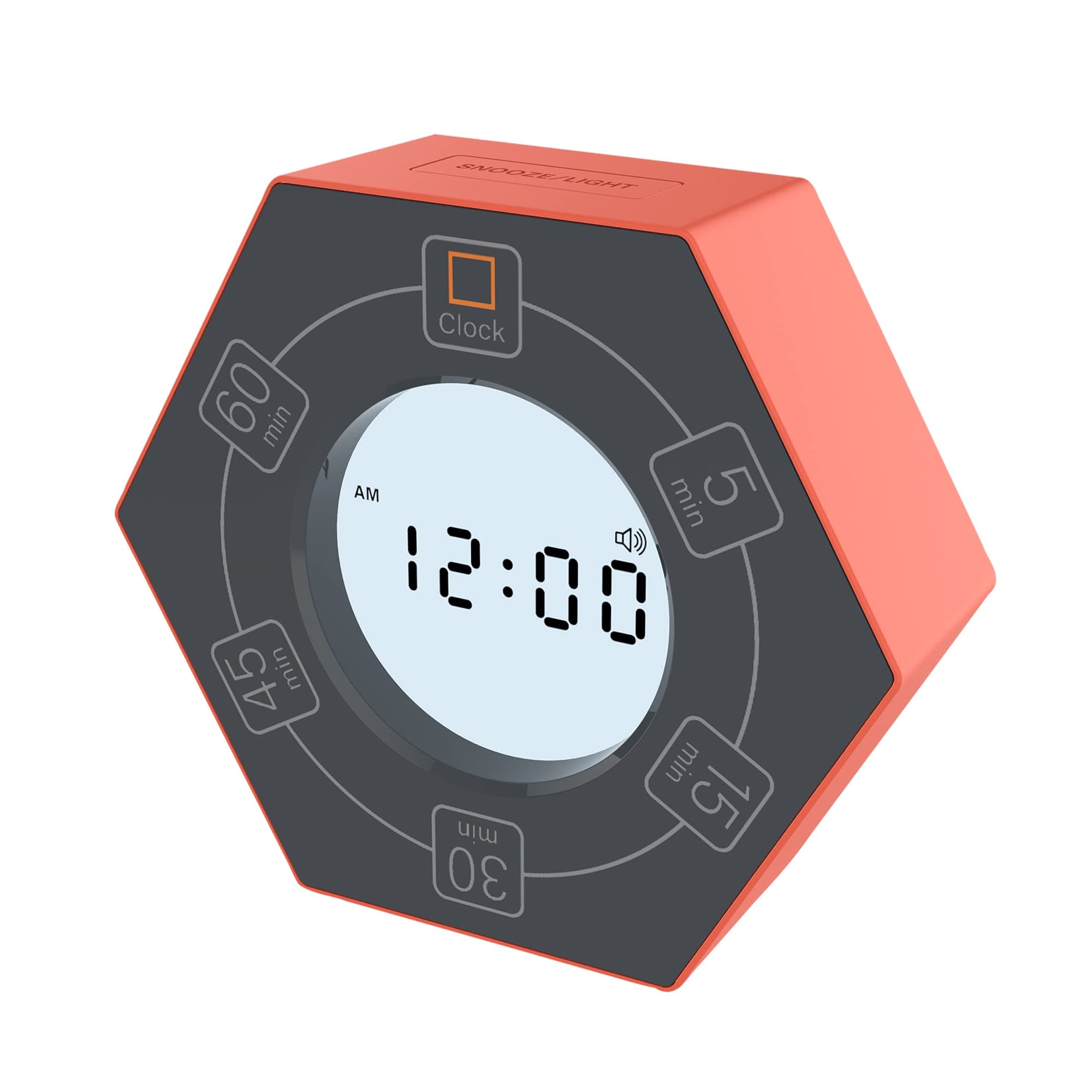 Znewtech Hexagon Rotating Productivity Timer With Clock, Pomodoro With 5, 15, 30, 45, 60 Minute Presets for ADHD Kids and Adults (Orange)