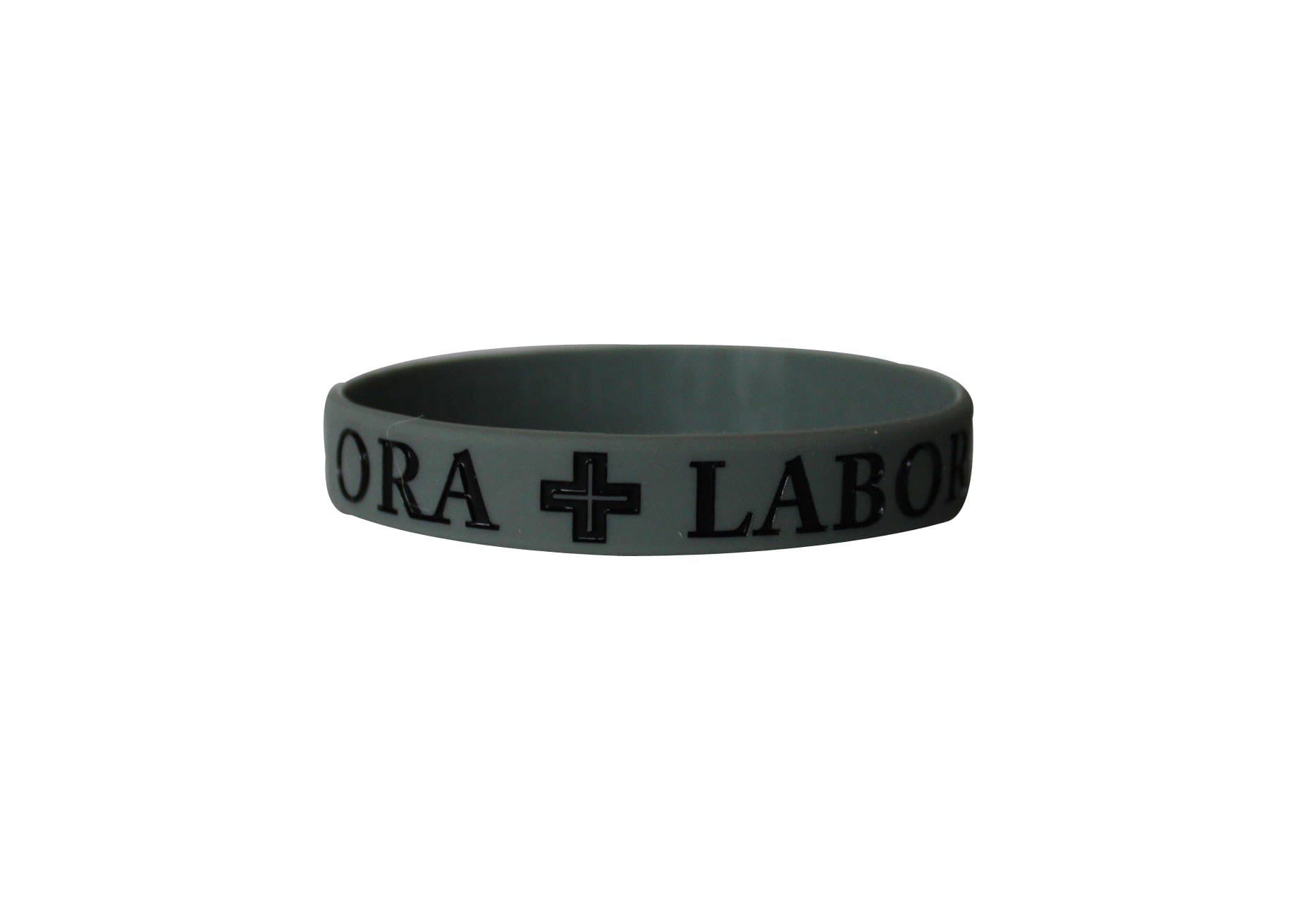 1 - "ORA + LABORA" w/fish (GREY w/Black text) Silicone Wristband in LATIN **Designed by Tifepiphany**