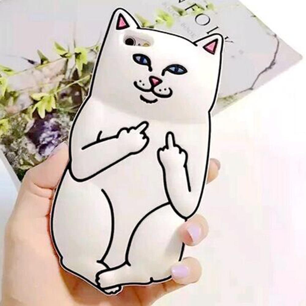 Iphone 6 4.7" Contempt Cat Case,3D Cartoon Middle Finger White Kitty Cat Case For Iphone 6 4.7" Soft Silicon Phone Cases (White)