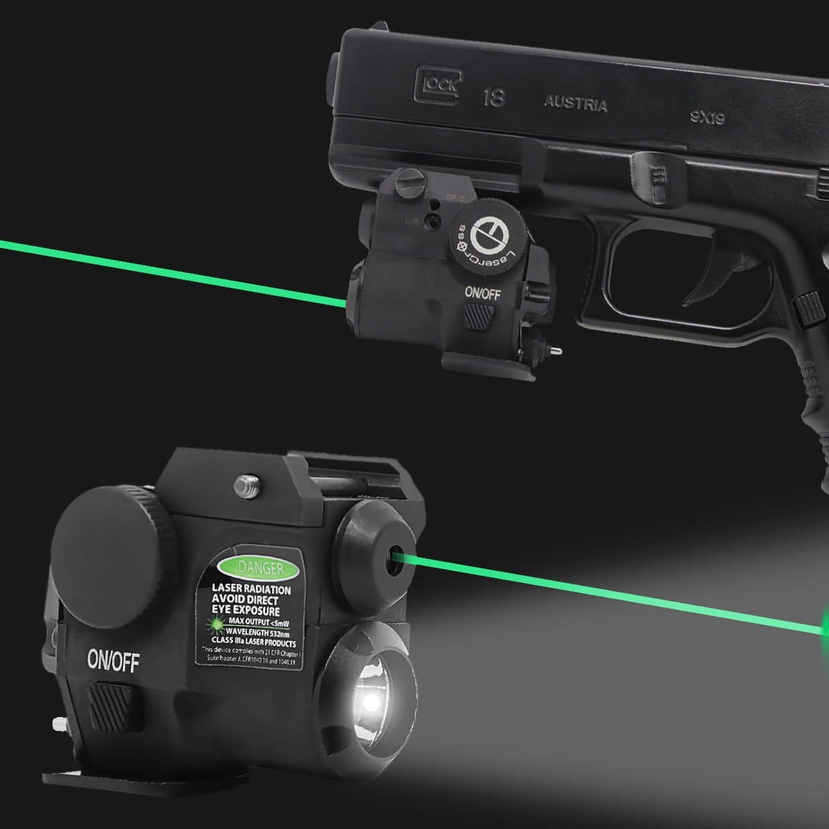 Lasercross Tactical Compact Green Dot Laser Sight,LED Flashlight Combo with 20mm Rail Picatinny On/Off Switch for Air Pistol,Airgun,Modem Semi-Automatic Pistols,Handgun,Shotguns,Rifle etc