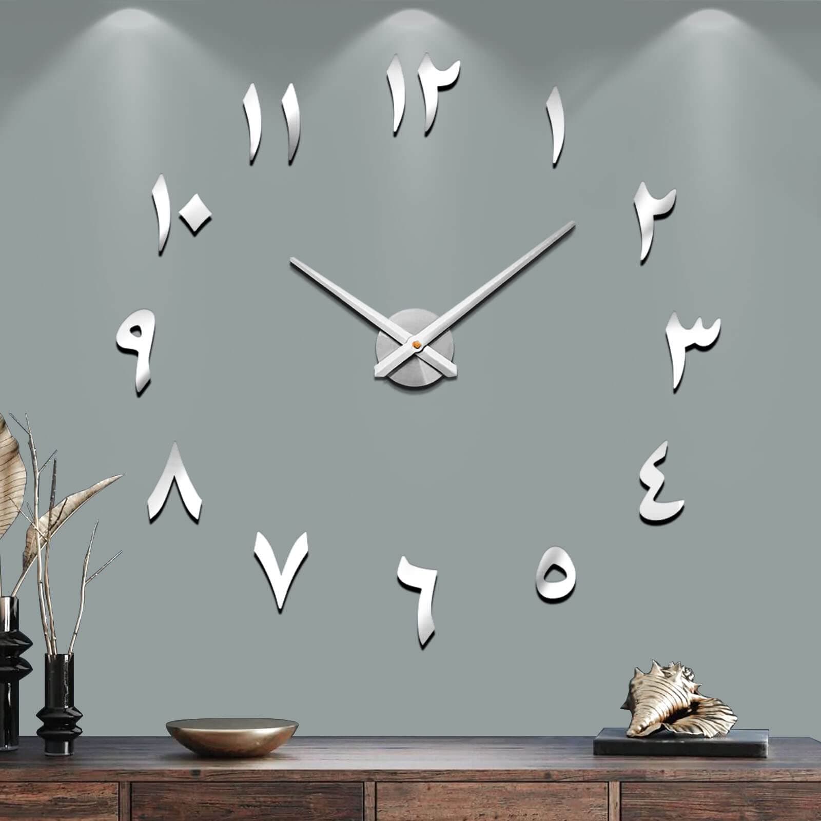 Vangold Large DIY Wall Clock, 2-Year Warranty Modern 3D Wall Clock with Arabic Numerals for Home Office Decorations Gift (Silver)
