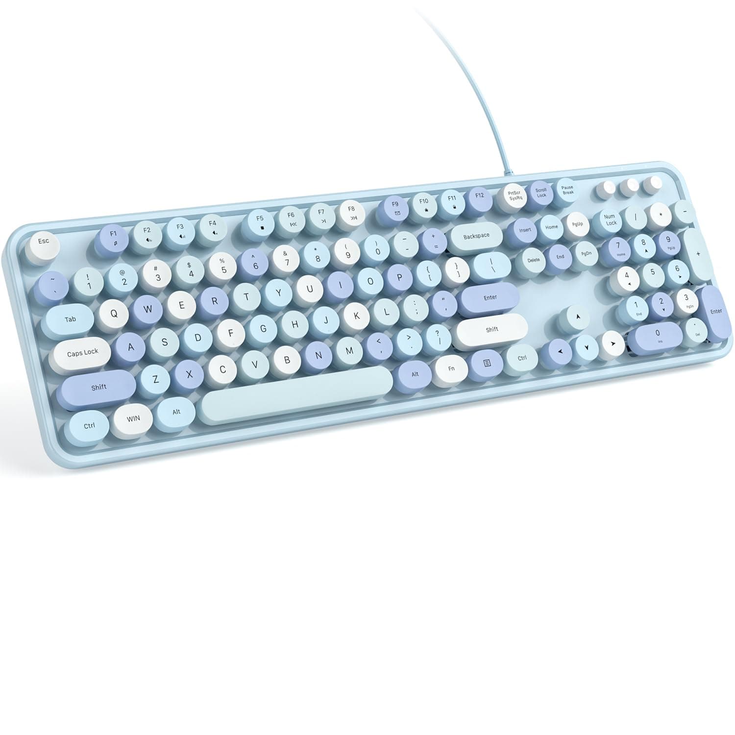 KNOWSQT Wired Computer Keyboard - Colorful Retro Round Keys for Windows, Laptop, PC, Desktop, Mac