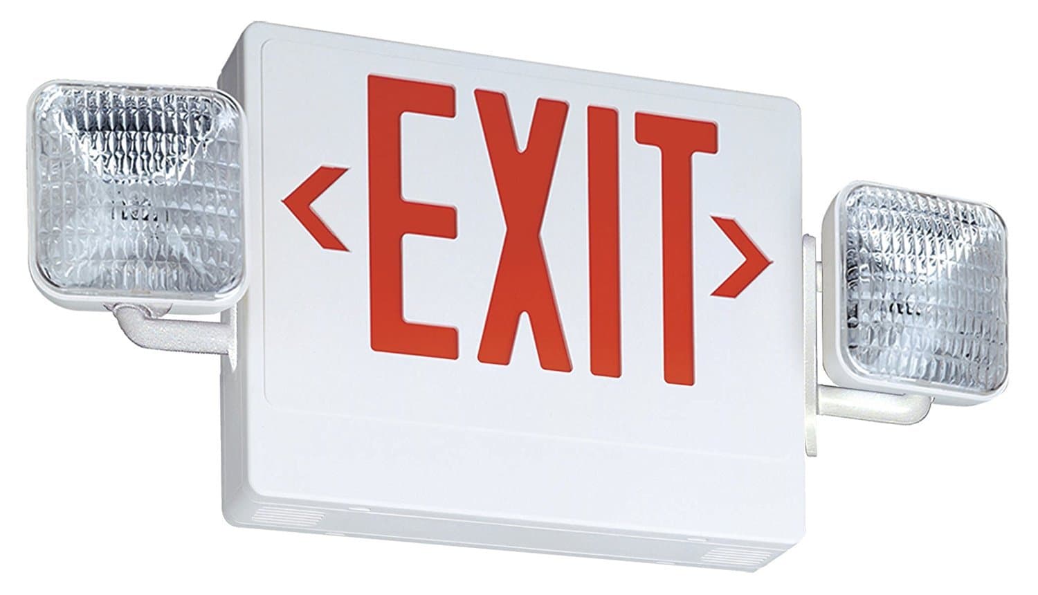 Lithonia Lighting ECR LED M6 Thermoplastic LED Emergency Exit Sign & Light Fixture with Red Letters,White,2 LED Heads - Square