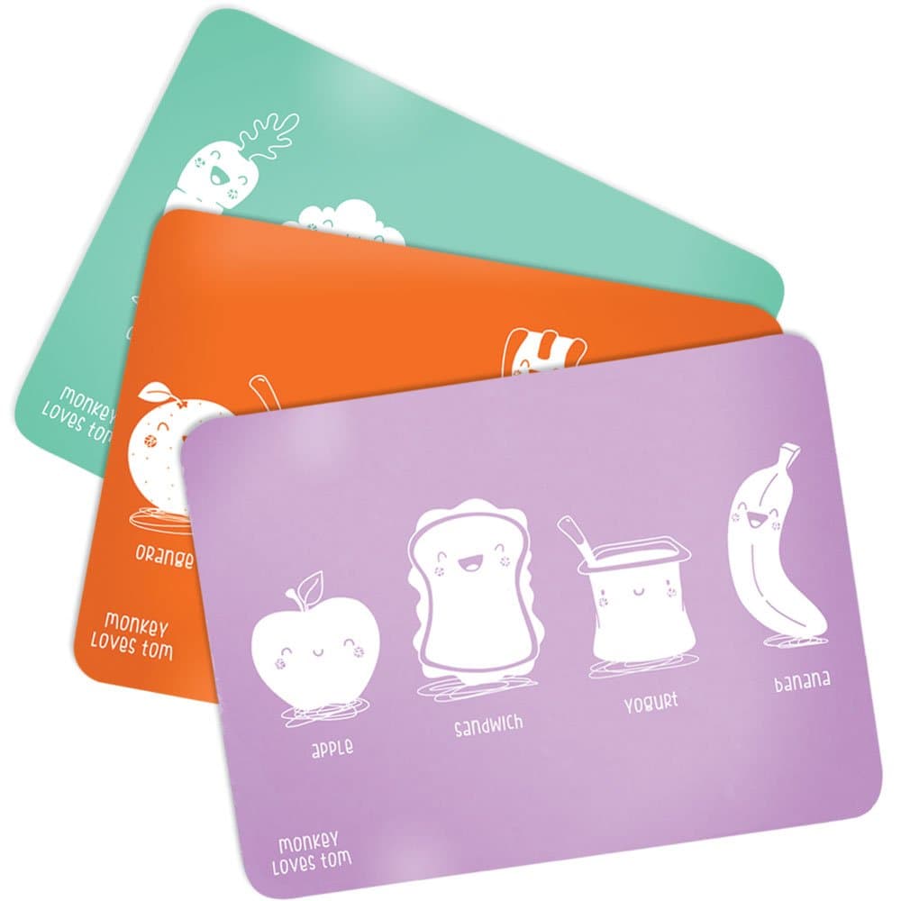 3 Pack Silicone Roll Up, Reusable Childrens Placemats Designed by Monkey Loves Tom