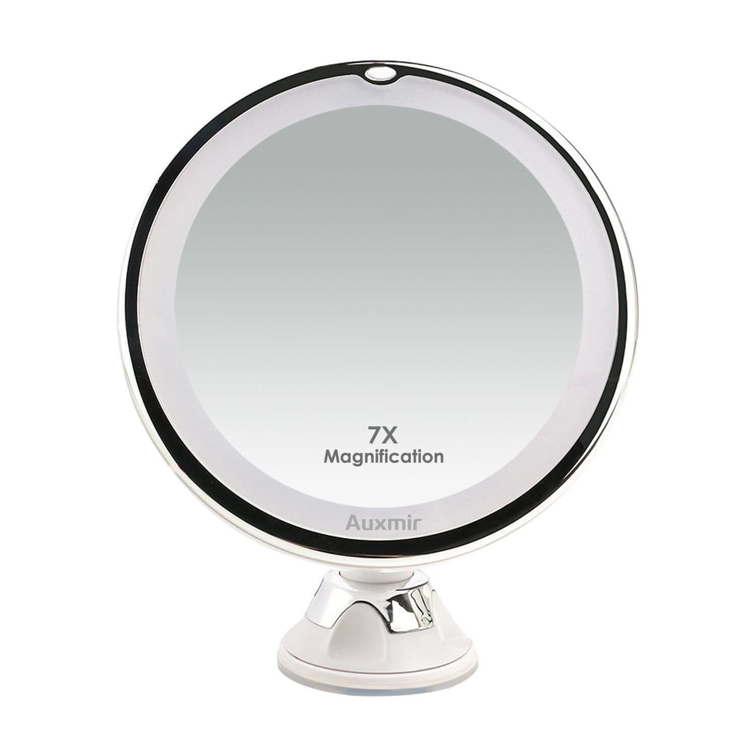Makeup Mirror with 7X Magnifying, LED Lighted Cosmetic Mirror with Suction Base for Makeup, Shaving and Tweezing, Home and Travel, Round