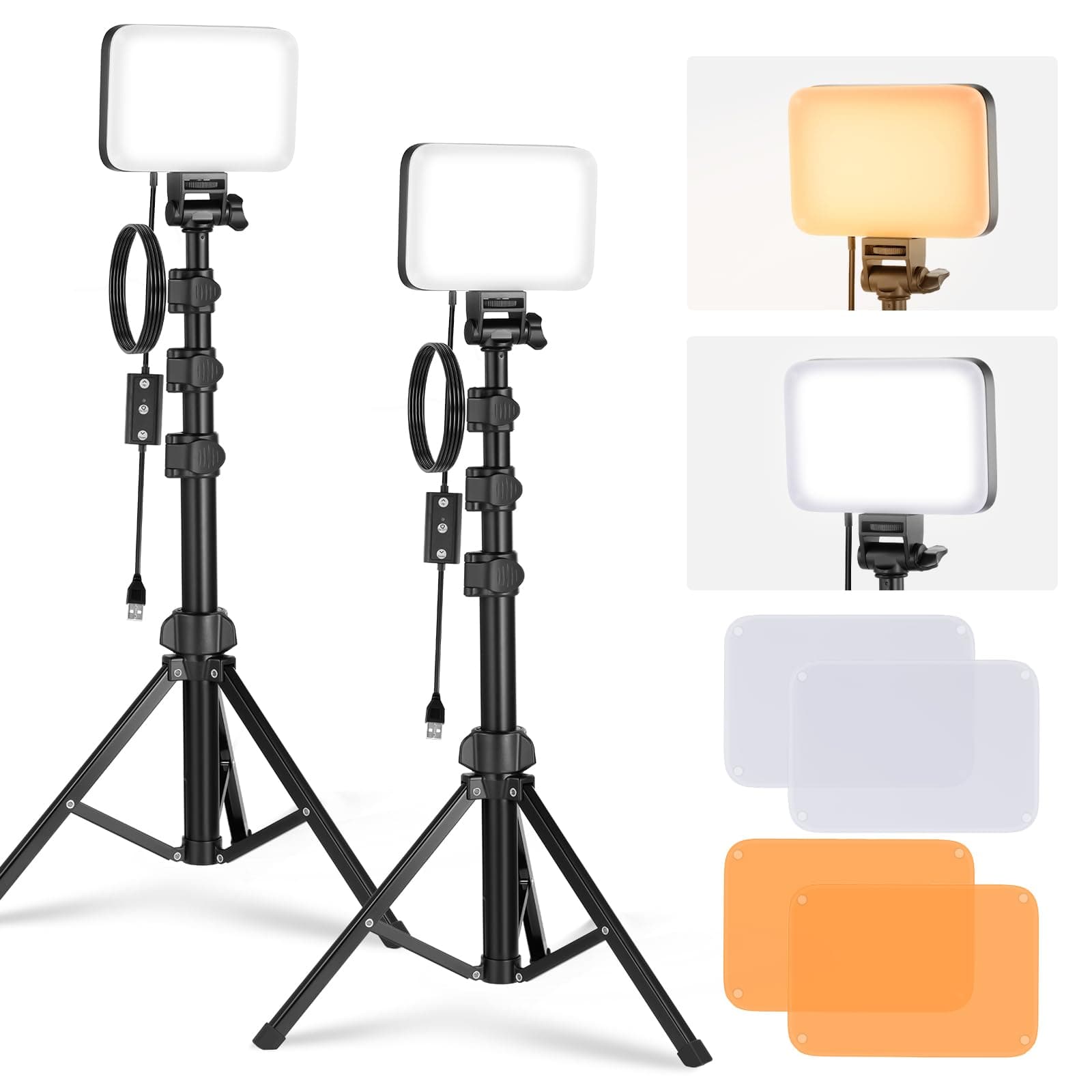 NEEWER BASICS LED Video Light 2-Pack Photography Light Dimmable Dual Color Temperature 3200K-5600K High Color Rendering CRI95 Portable Panel Light Kit with Stand & Filter for Live Streaming/Studio
