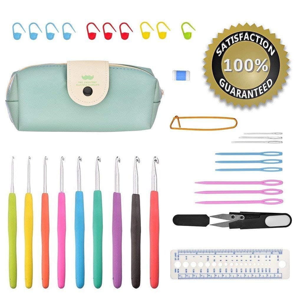 UCASEK Crochet Hooks Set with Case,Large-Eye Blunt Needles Yarn Knitting PLUS,Ergonomic Handle Crochet Hooks Needles for Arthritic Hands (Green)