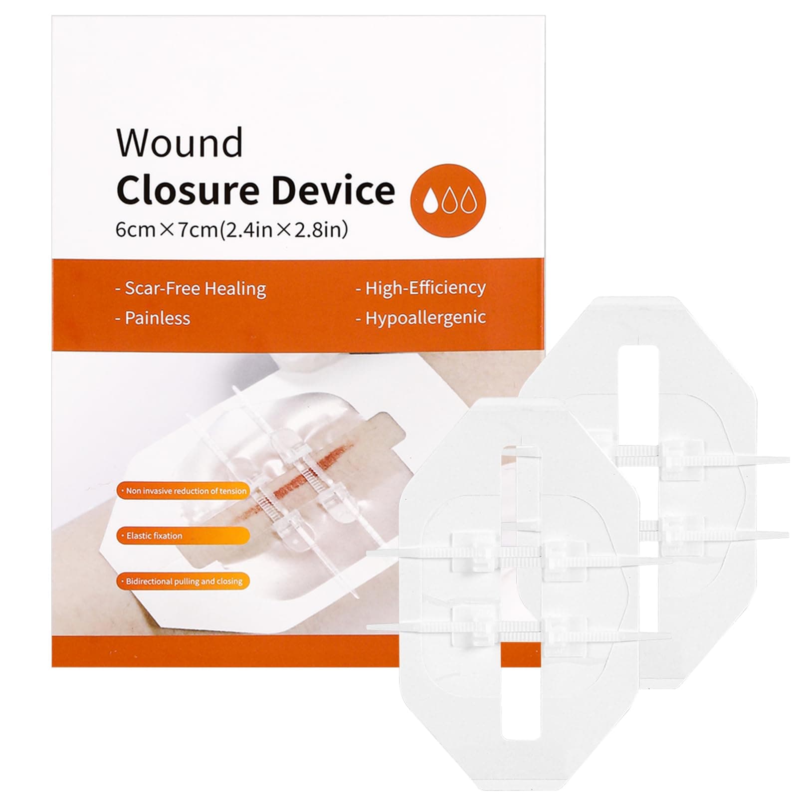 Emergency Wound Closure Strip 2PCS Wound Closure Kit Zip Stitch Wound Closure Device Laceration Closure Kit Wound Closure Glue Bandages Sutures to Close the Cut 6X7CM