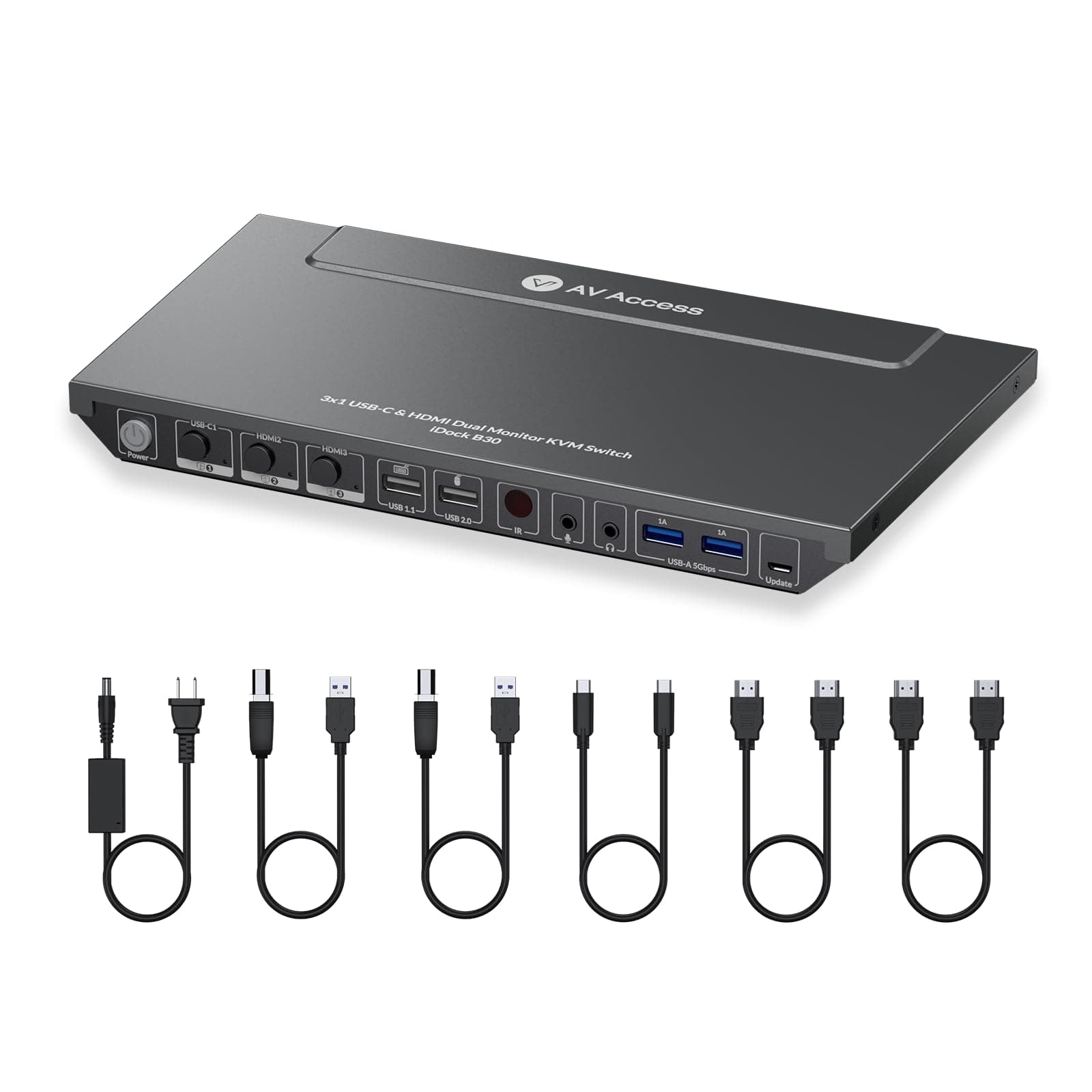 AV Access KVM Switch Dock for a Laptop and 2 Desktop PCs, Dual 4K Monitor USB C Docking Station, Type-C 65W Charging for Laptop, Ethernet, EDID, Hotkey Switch, HDMI, 4K@60Hz, 1080P@240Hz, USB 3.0