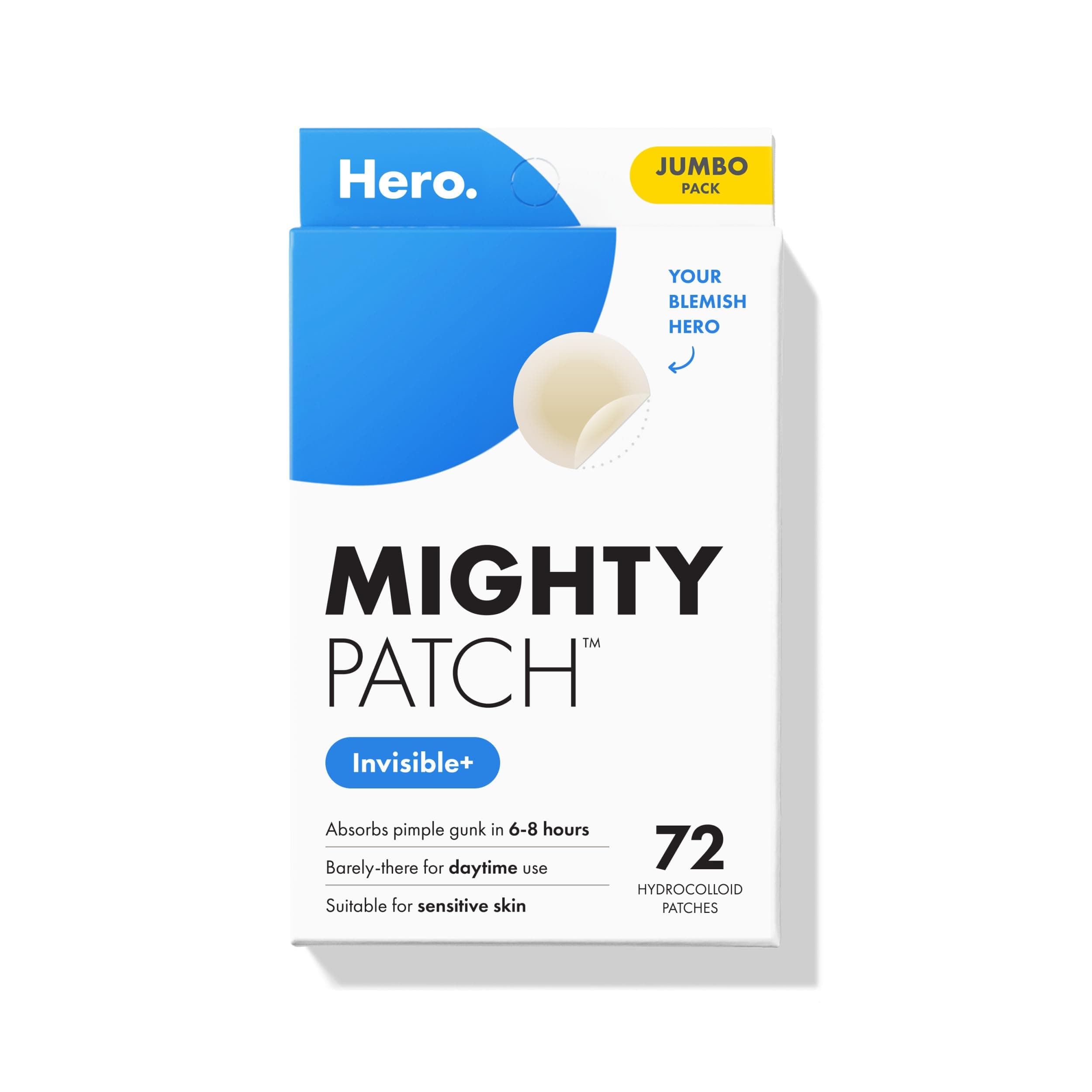 Invisible+ Patch – The Barely-There Daytime Hydrocolloid Acne Pimple Patch for Covering Zits and Blemishes, Tapered Edges Designed to Blend Into Skin (72ct)