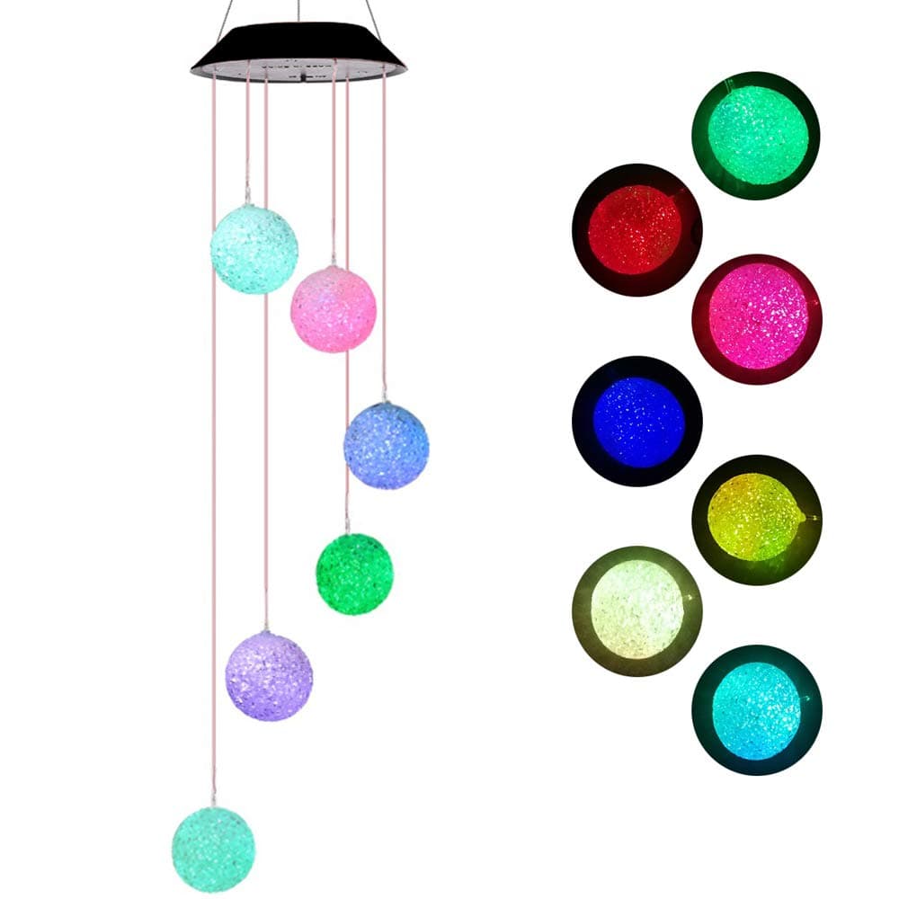 Elisson 1992 Color Changing Solar Power LED Ball Wind Chime Light, Spiral Spinner Windchime Portable Outdoor Decorative Romantic Windbell Light for Patio, Yard, Garden, Home, Pool