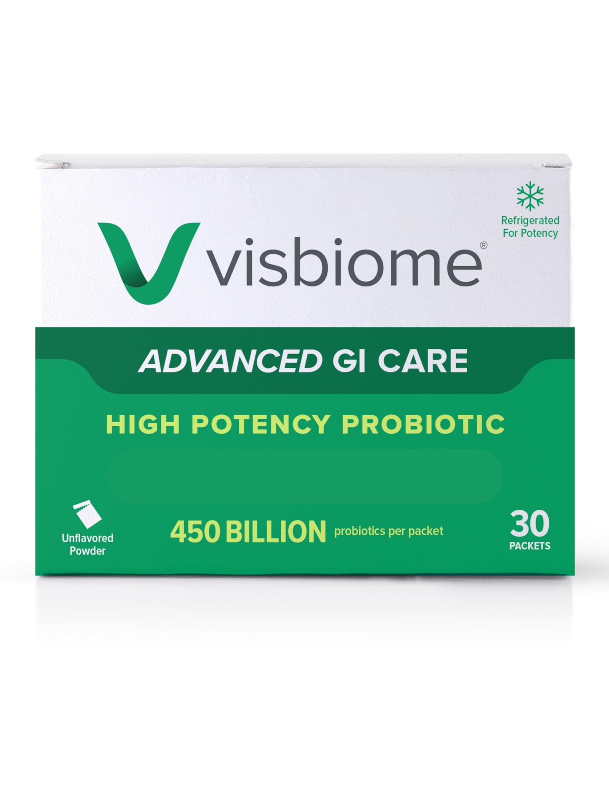 Advanced GI Care - High Potency Probiotic 450 Billion Strength - 30 Packets Unflavored Powder - Original De Simone Formulation - Shipped Cold in Recyclable Cooler with Temperature Monitor.