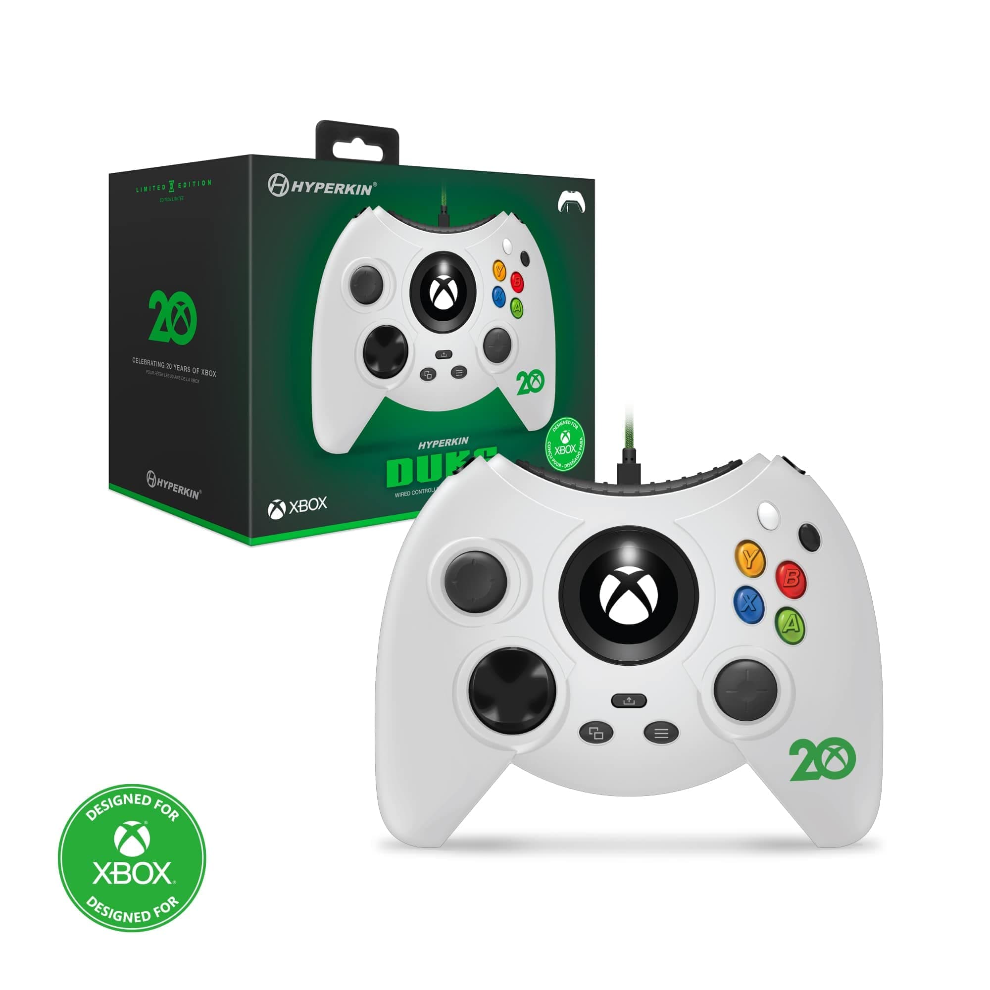 Hyperkin Duke Wired Controller for Xbox Series X|S/Xbox One/Windows 10 -White- Officially Licensed (Xbox 20th Anniversary Limited Edition)