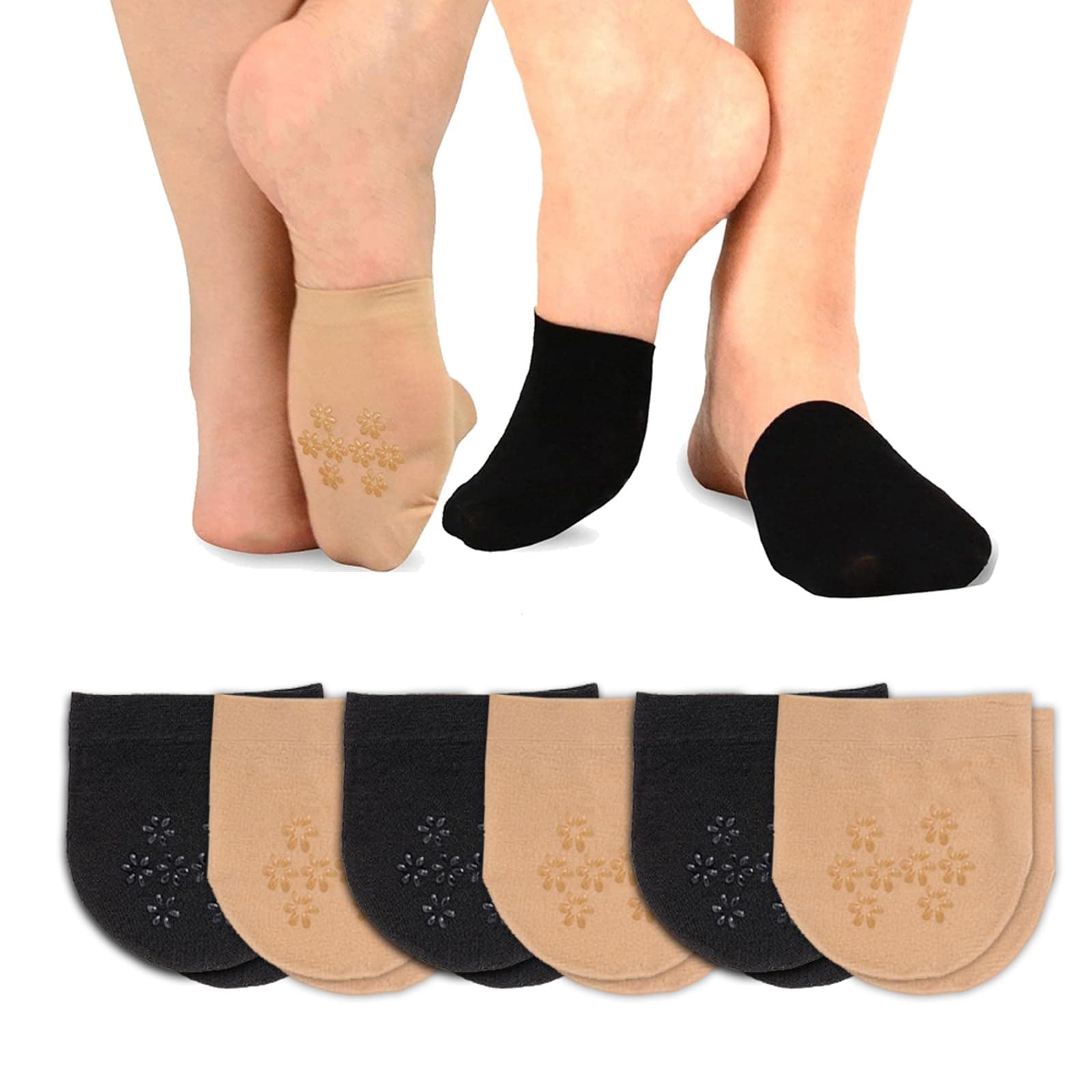 Toes Sock for Backless Mules, Half Toe Covers No Show Seamless Non Skid Womens Toppers for Clogs Footies 6 Pairs