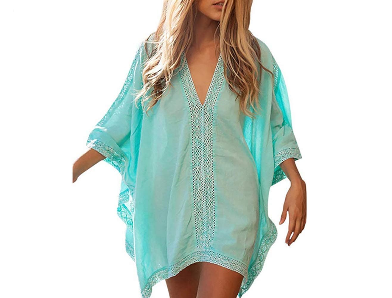 Womens Solid Oversized Beach Cover Up Swimsuit Bathing Suit Beach Dress (Mint Green)