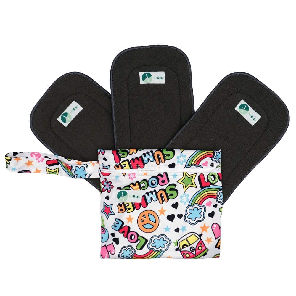 NZ Baby Charcoal Bamboo Inserts - Cloth Diaper Liners, 5-Layer Inserts, Reusable Washable Liners for Baby Cloth Diapers 3 pcs with Waterproof Diaper Bag