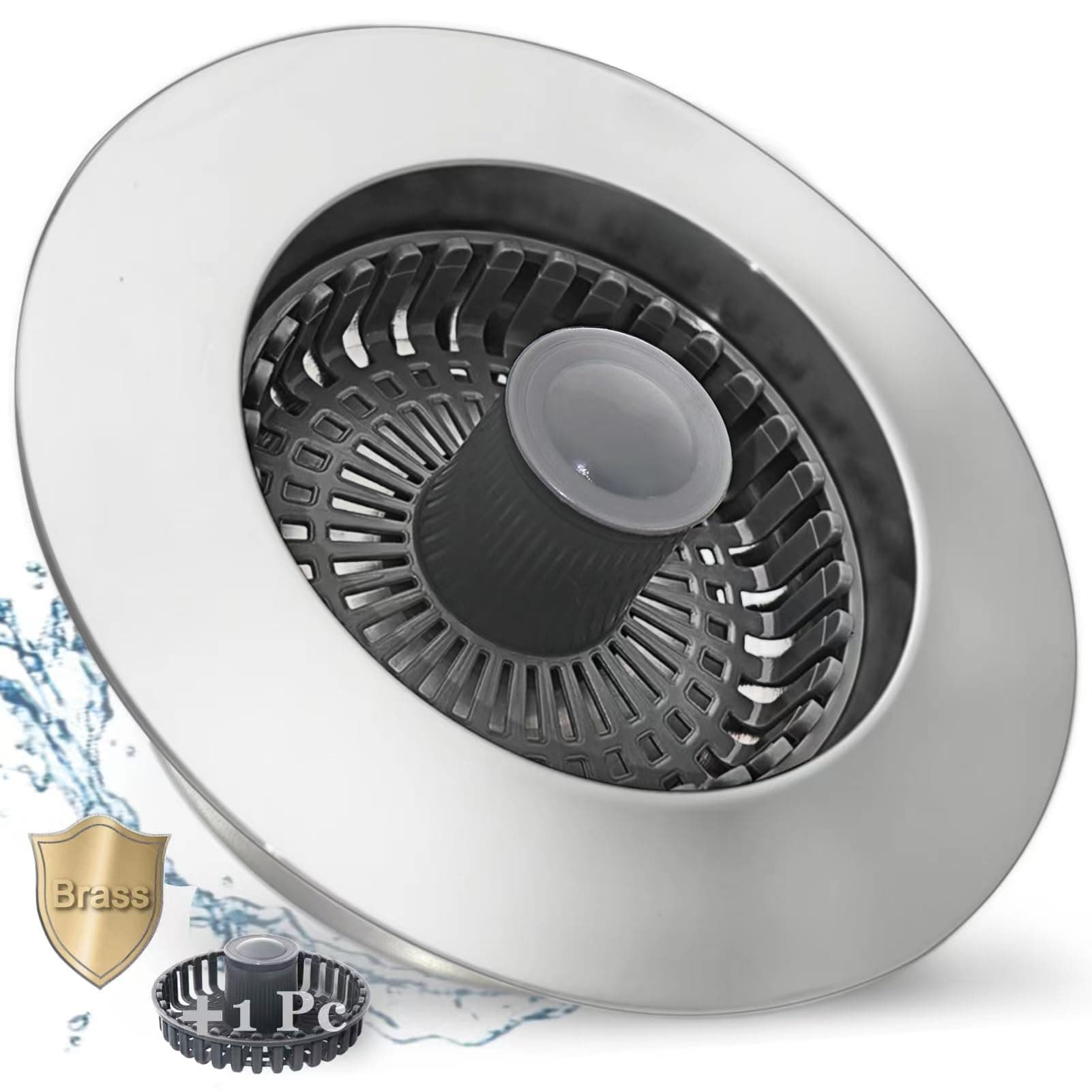 BAOLSLS 1 PCS (Silver) 3 in 1 Kitchen Sink Drain Strainer and Stopper Combo, with Pop Up Sink Strainer Basket, Anti-Clogging Sink Stopper for US Standard 3-1/2 Inch Drain 888 Silver